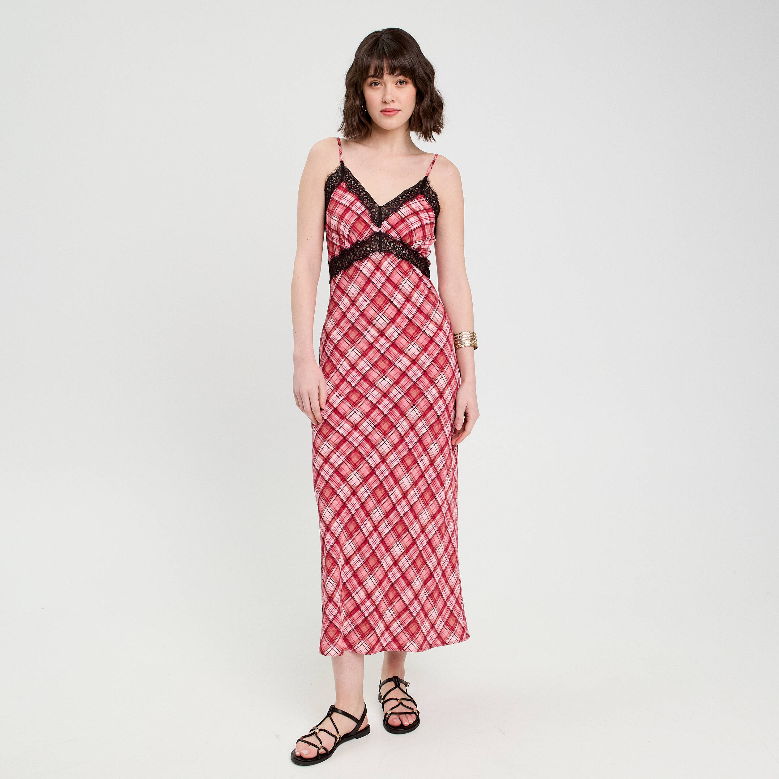 Robe longue droite bretelles rouge femme