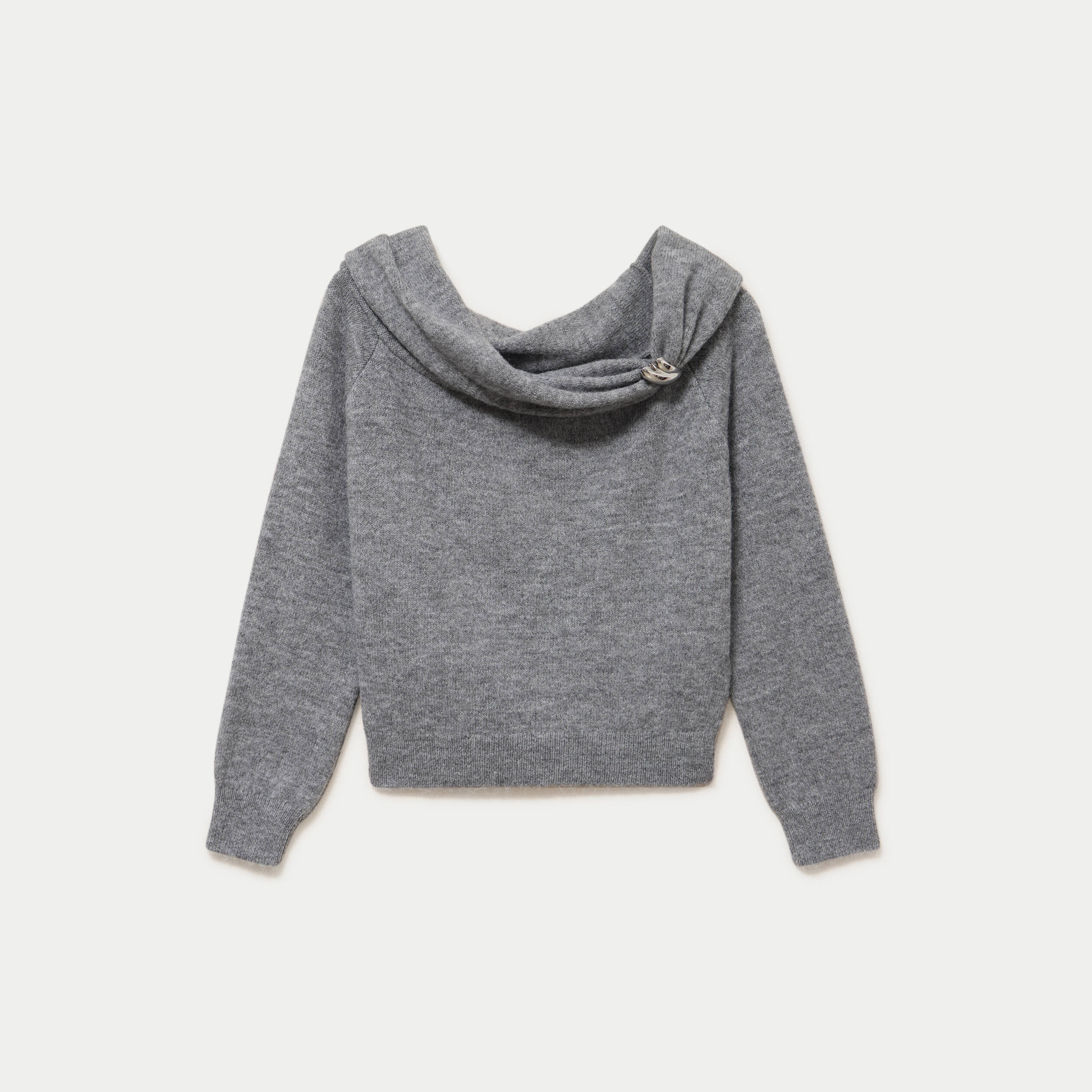 Pull col bardot manches longues gris femme
