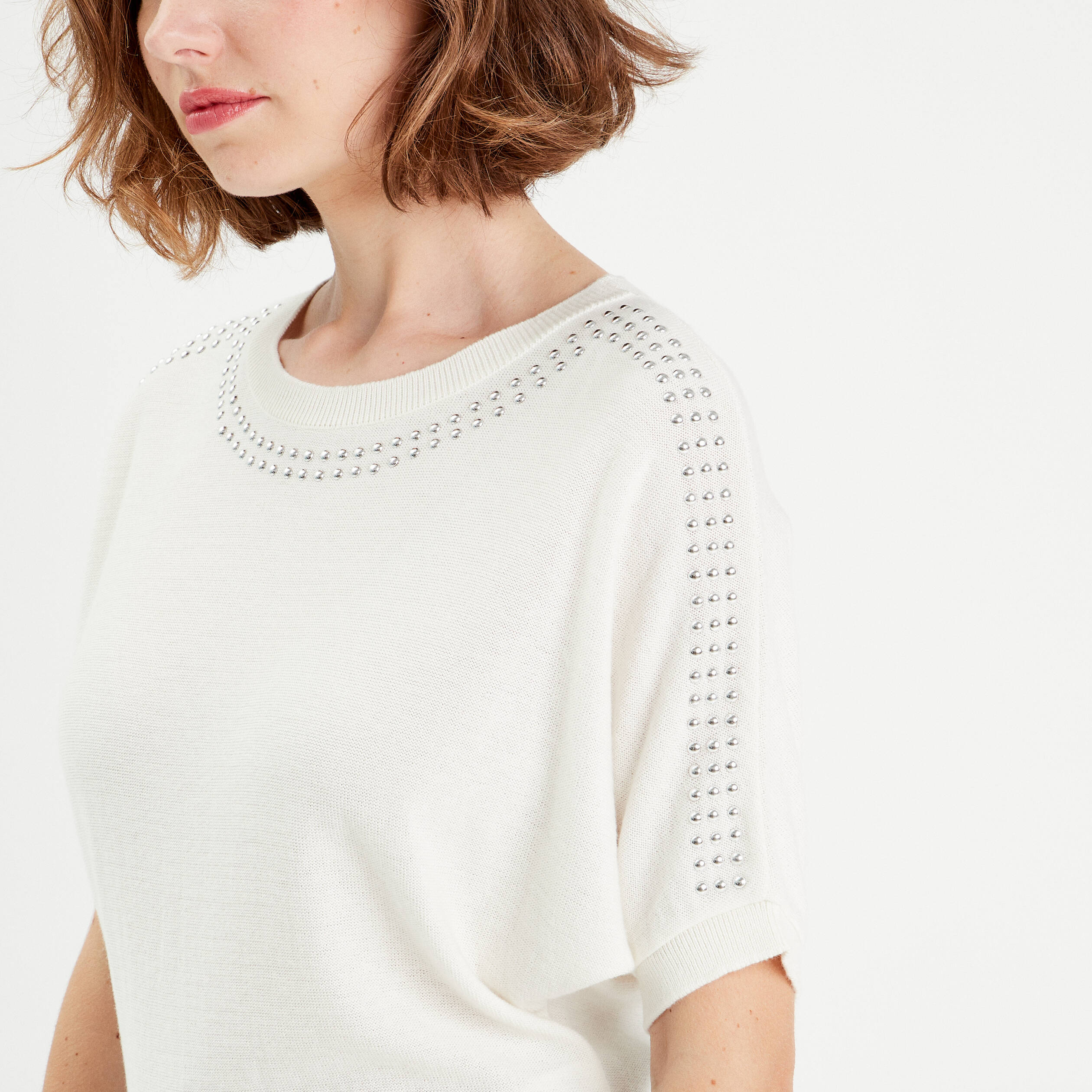 pull manches courtes clous ecru femme Pull manches courtes clous ecru femme