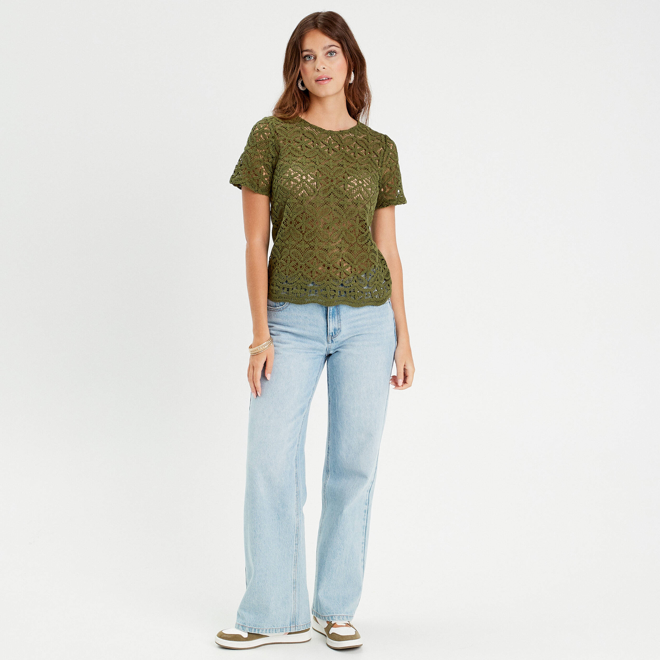 T-shirt manches courtes vert olive femme