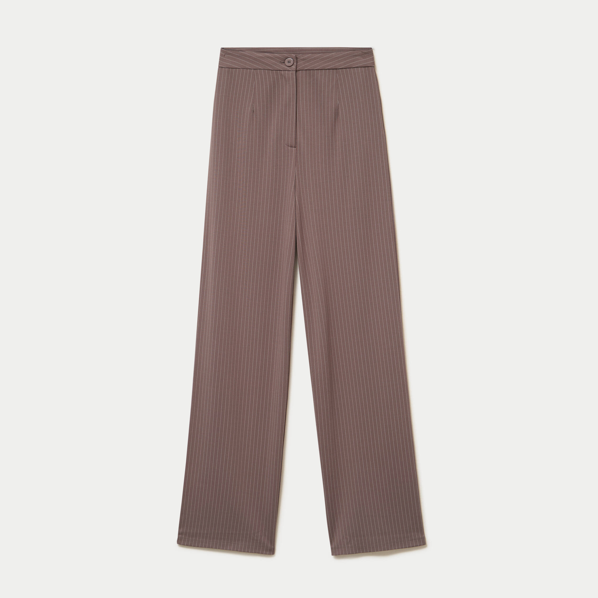 Pantalon large taille haute taupe femme