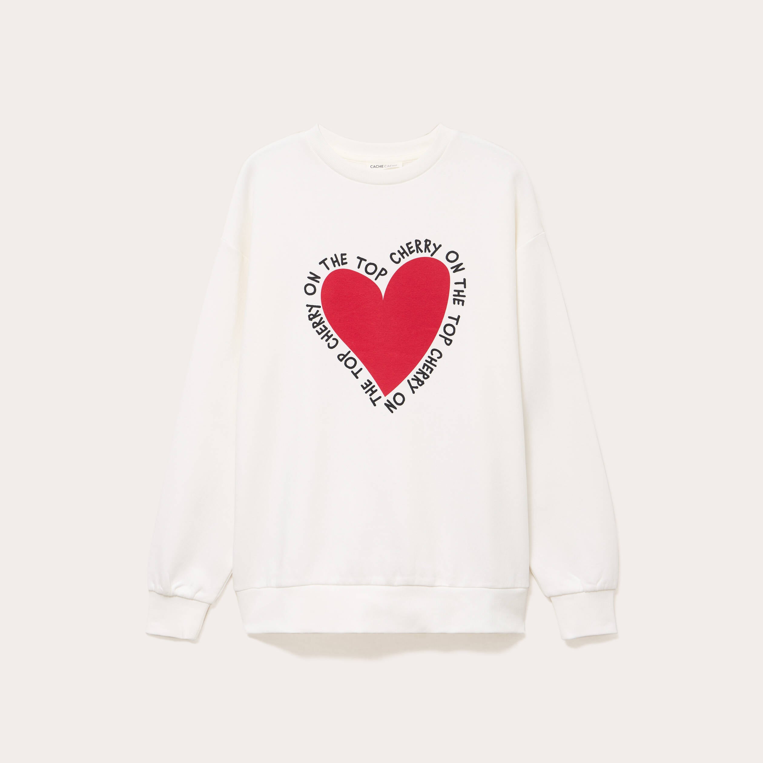 Sweat oversize long col rond ecru femme