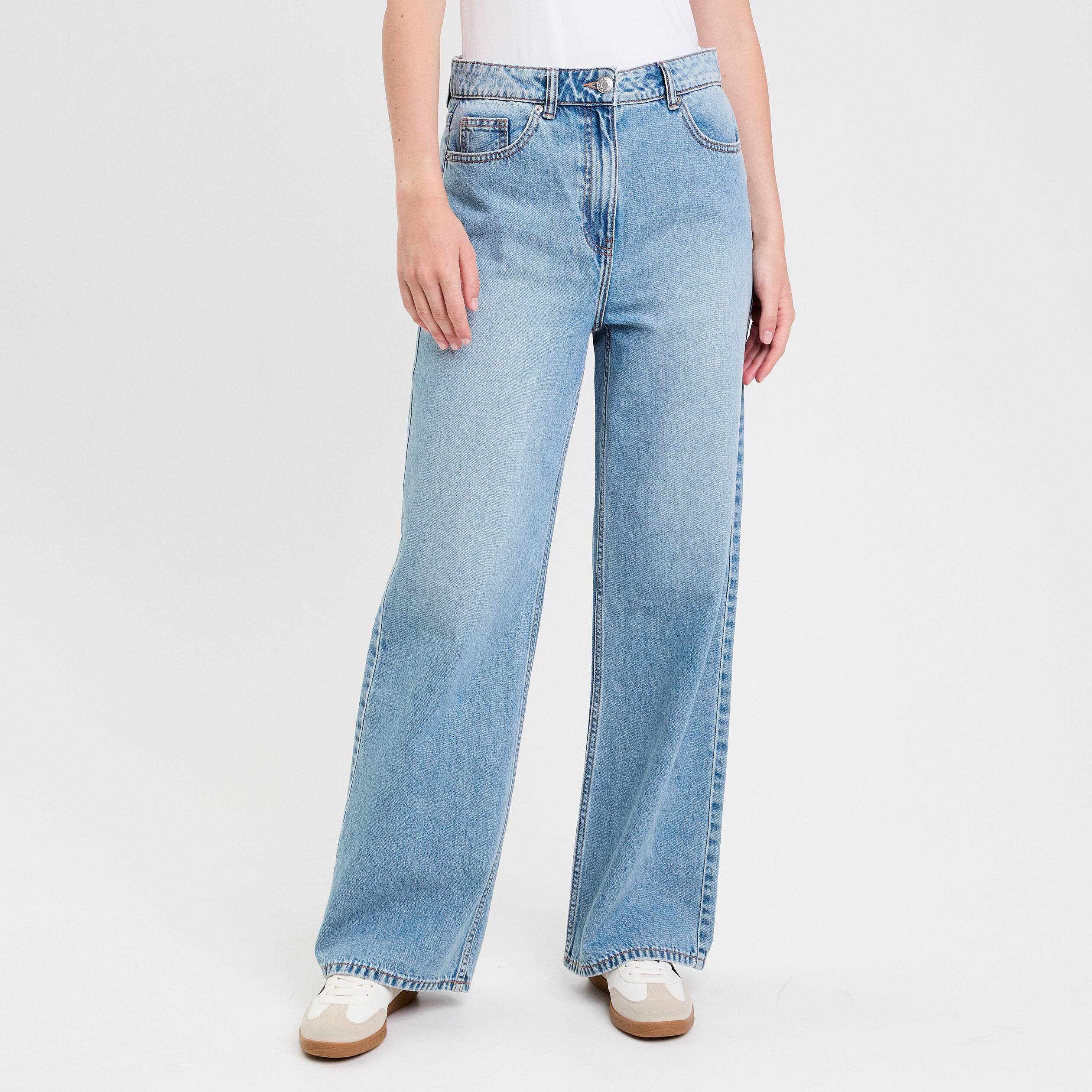 Jeans wide leg taille haute denim double stone femme Vibs