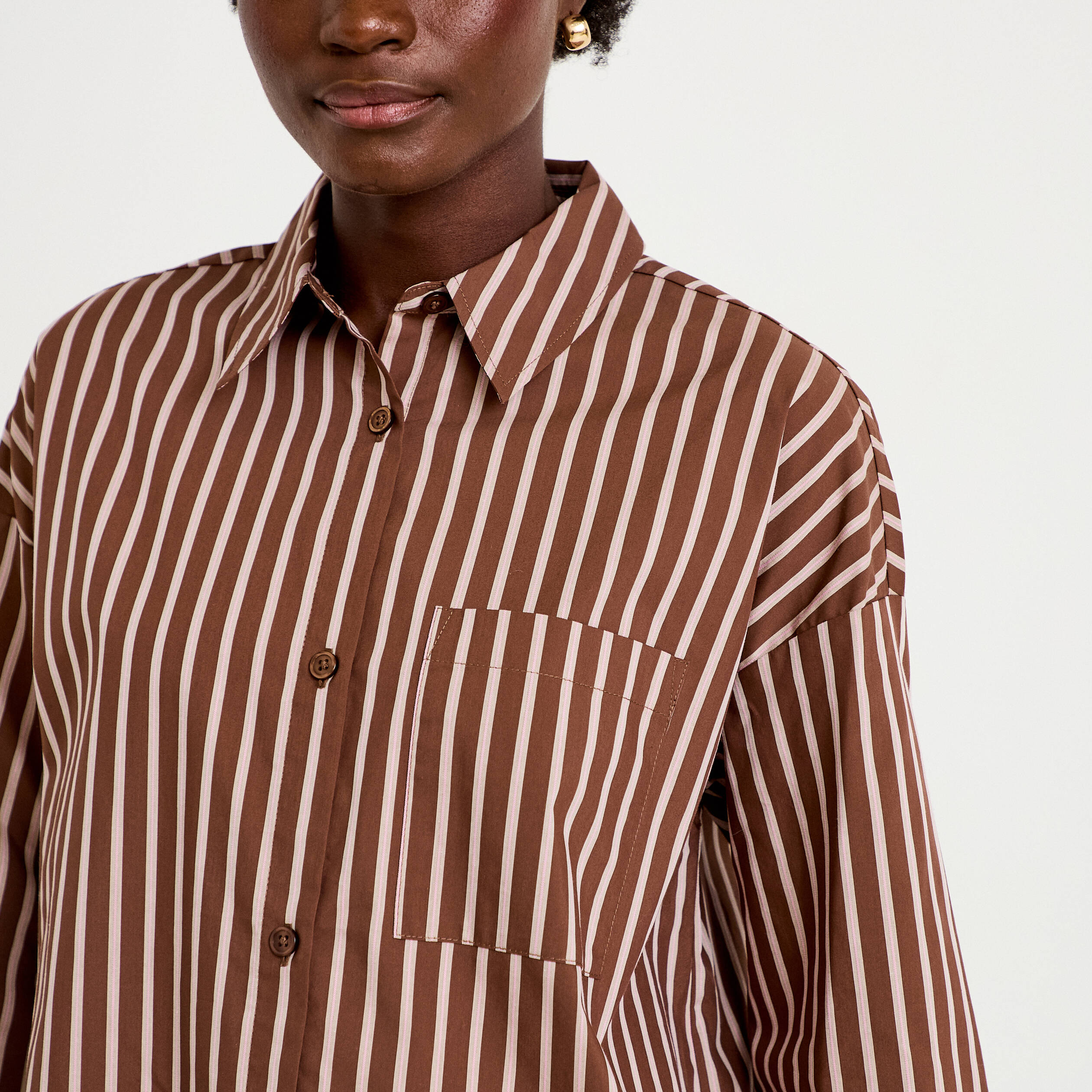 Chemise oversize manches longues marron femme