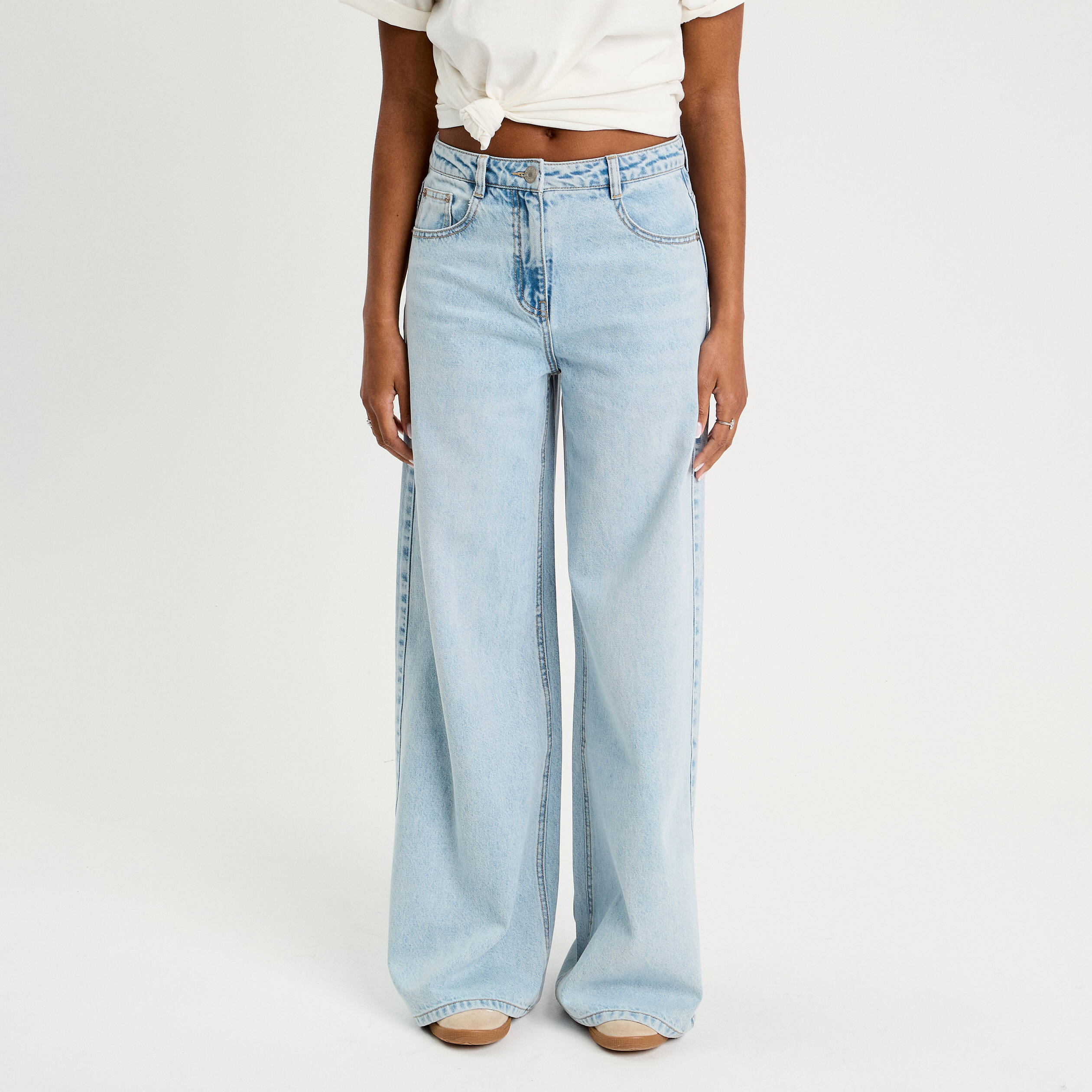 Jeans wide leg ultra large denim bleach femme