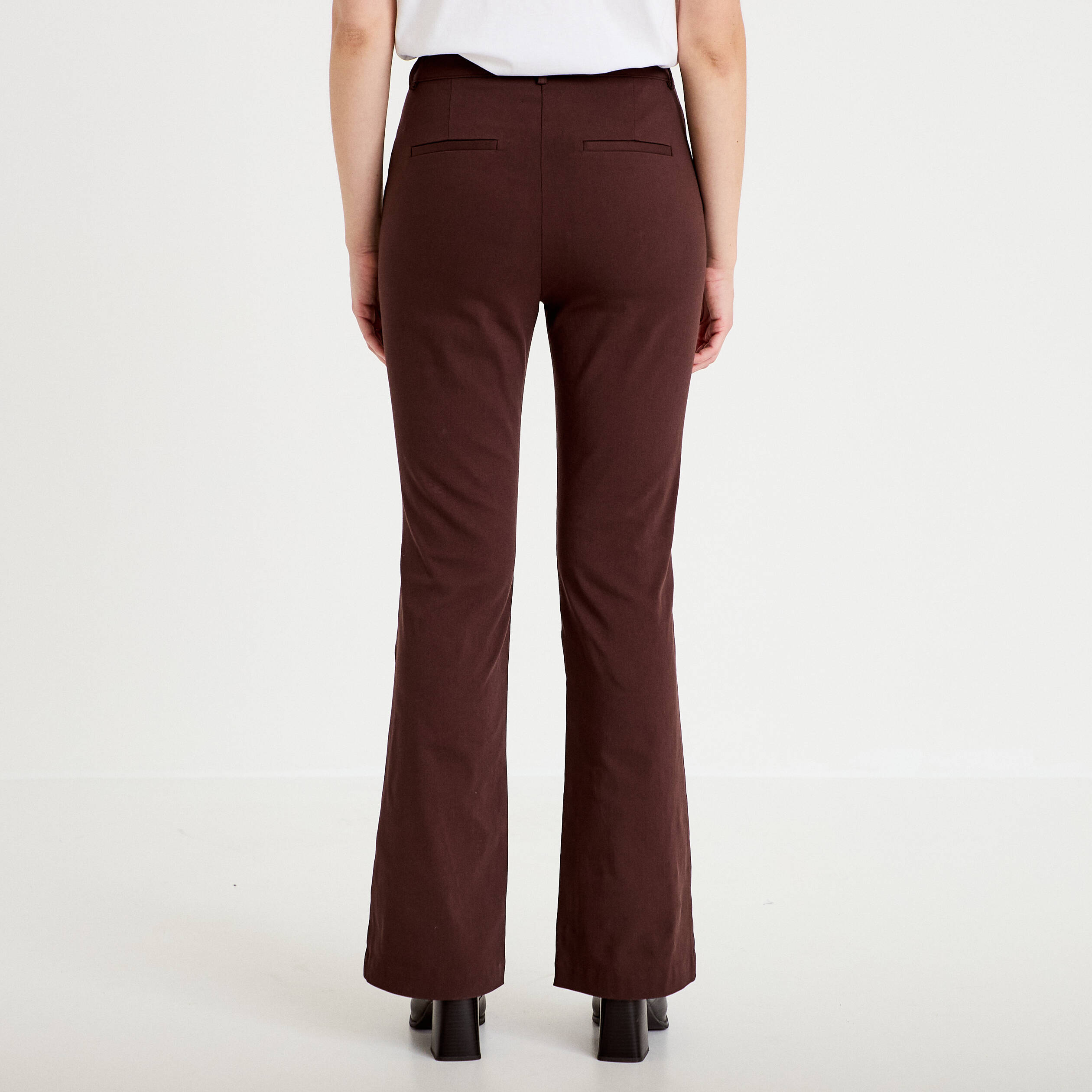 Pantalon bootcut &agrave; pont marron fonc&eacute; femme