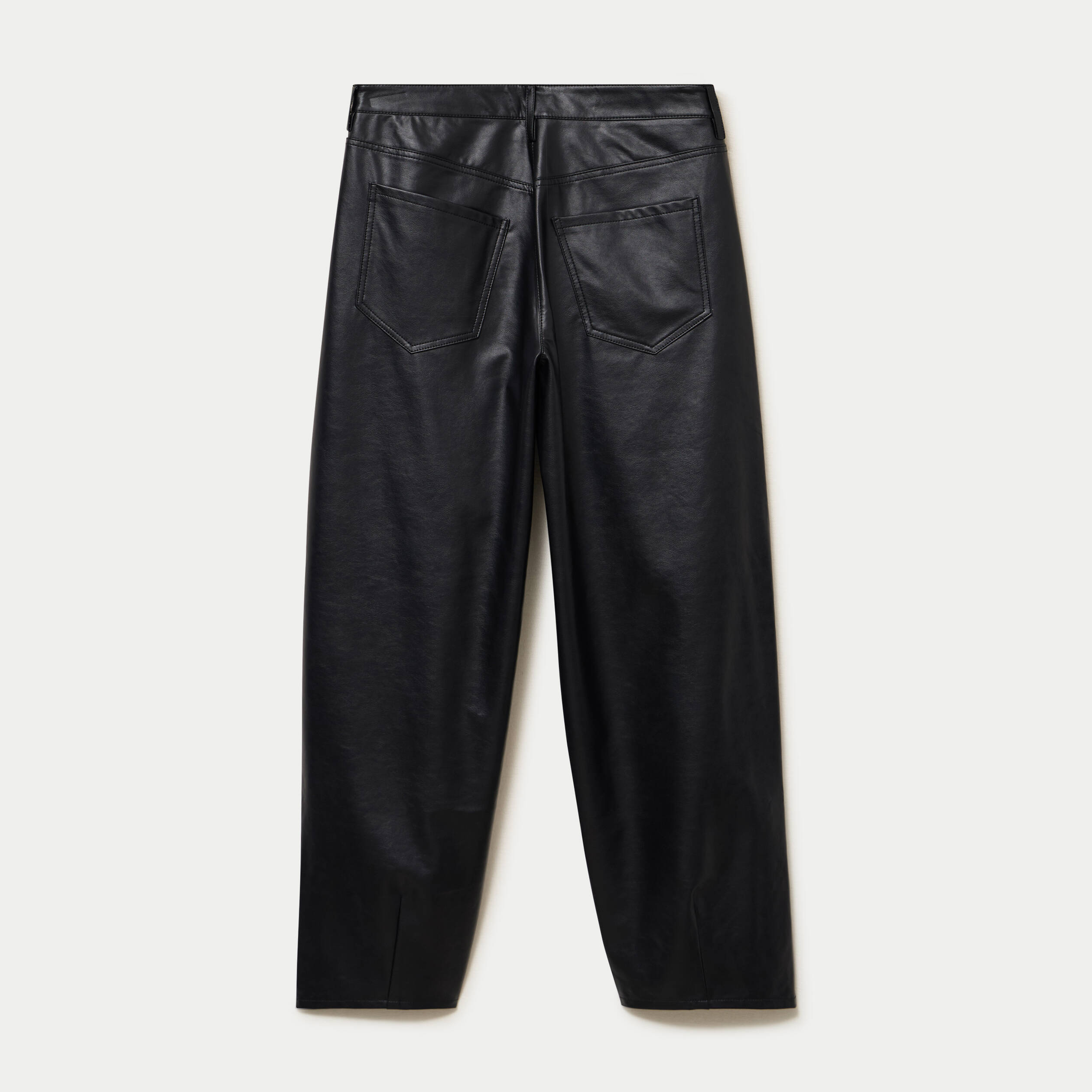 Pantalon barrel taille haute similicuir noir femme