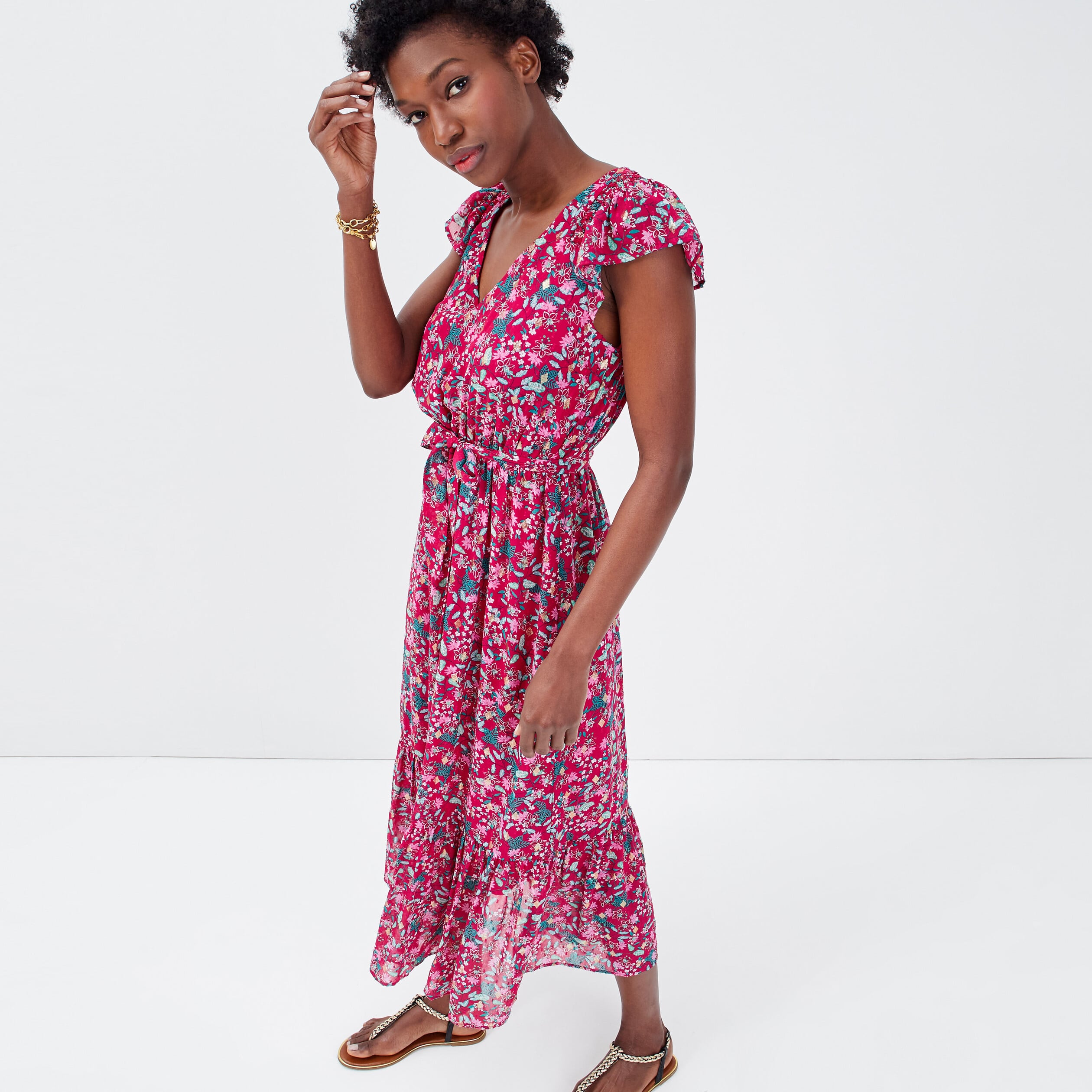 Robe longue &eacute;vas&eacute;e ceintur&eacute;e violet femme