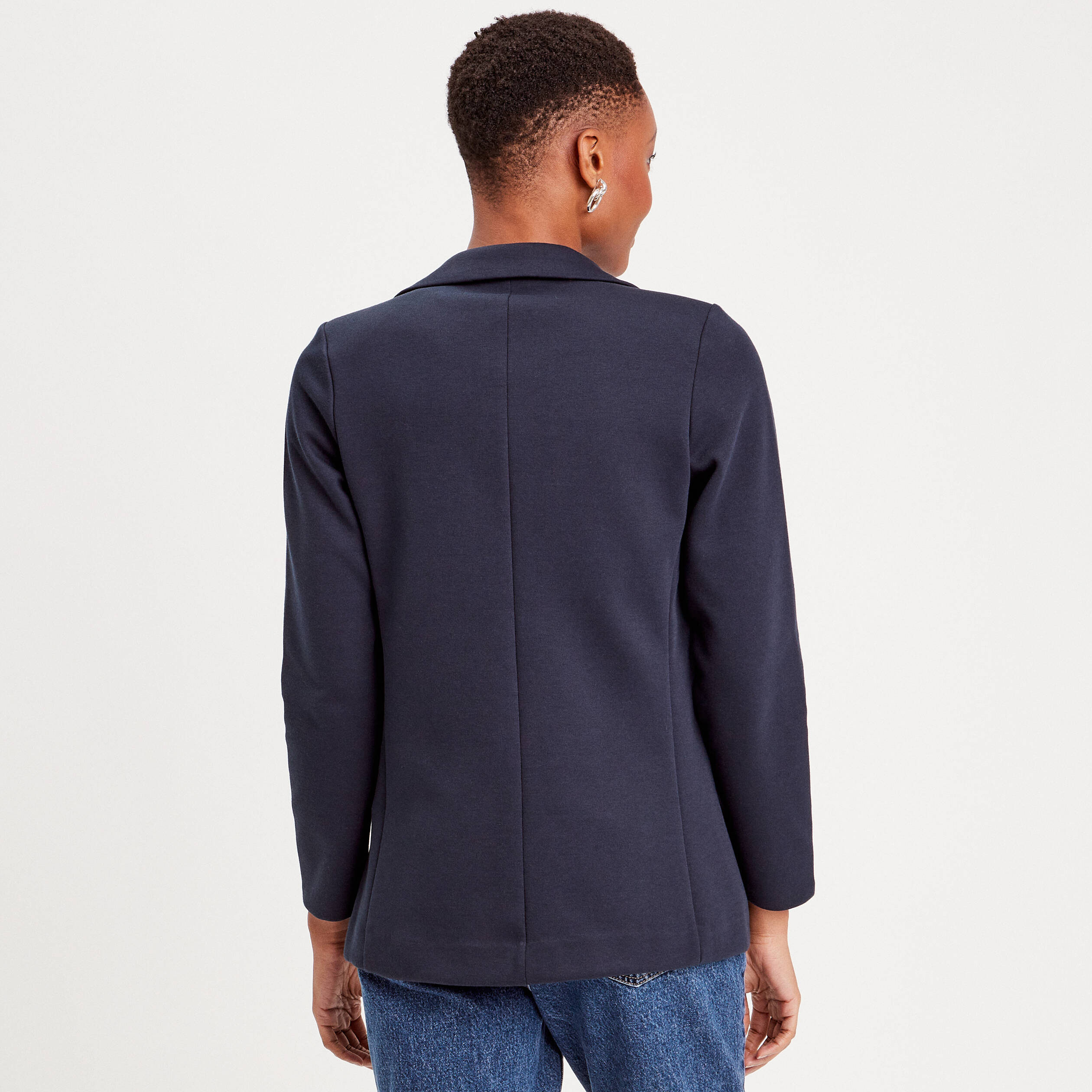 Veste blazer cintr&eacute;e bleu marine femme