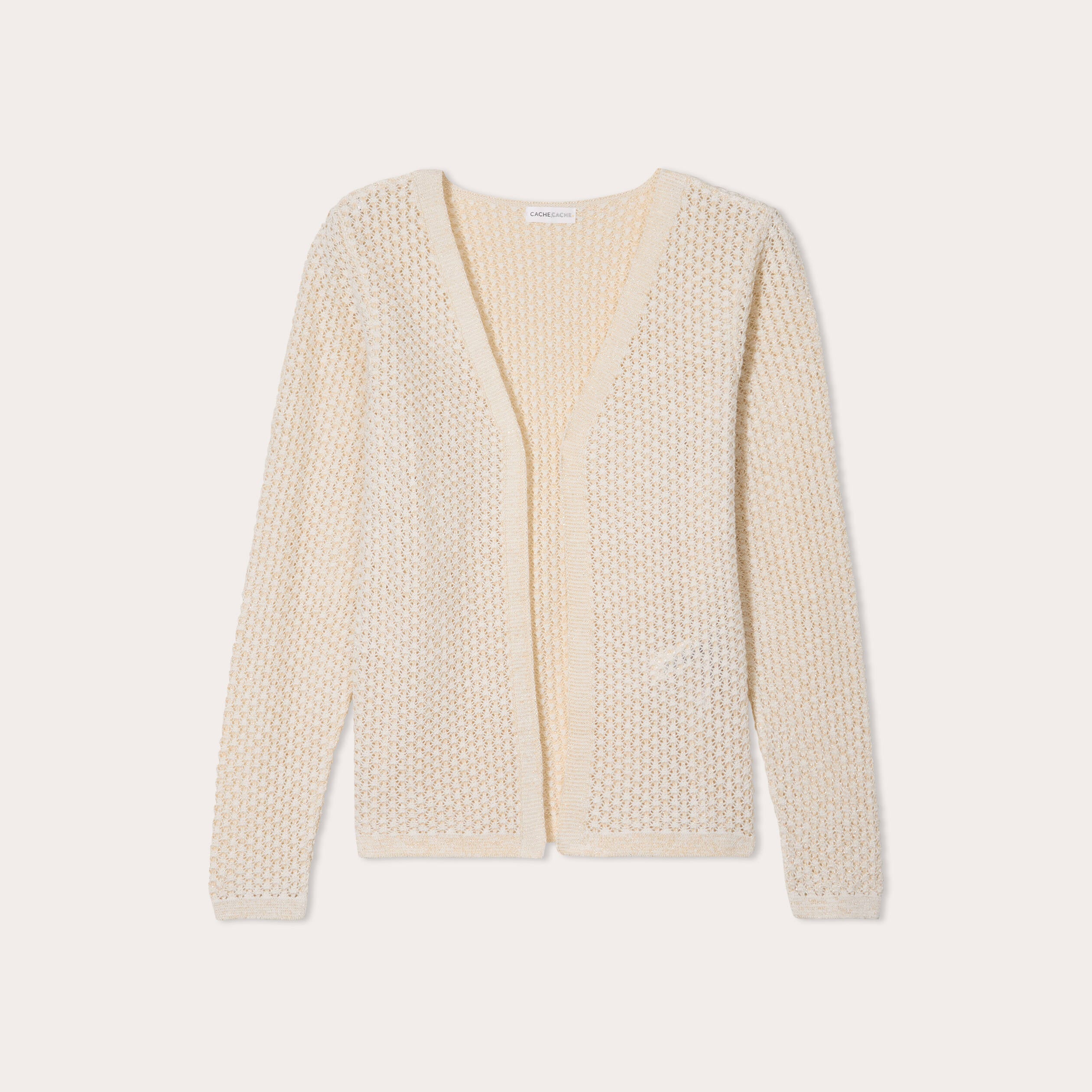 Gilet manches longues ajour&eacute; ecru femme