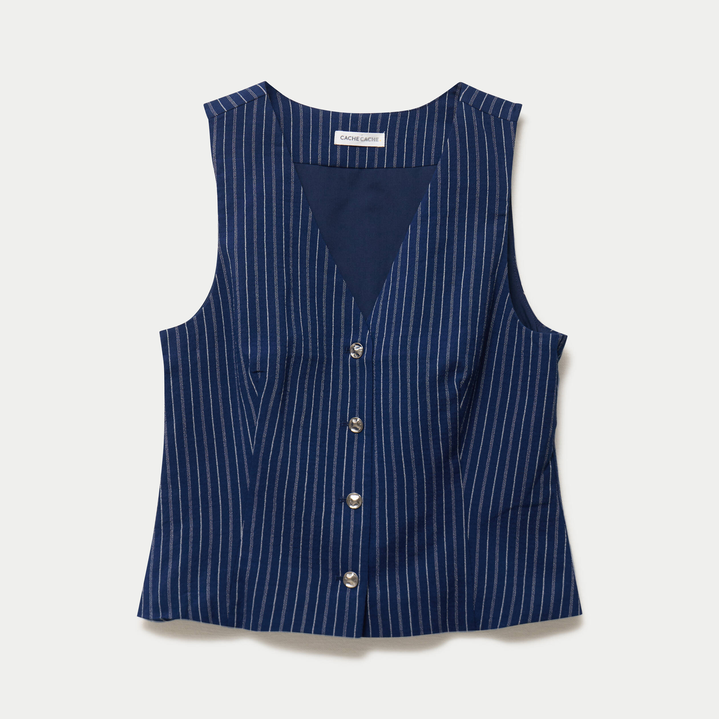 Gilet ajust&eacute; sans manches col rond bleu femme