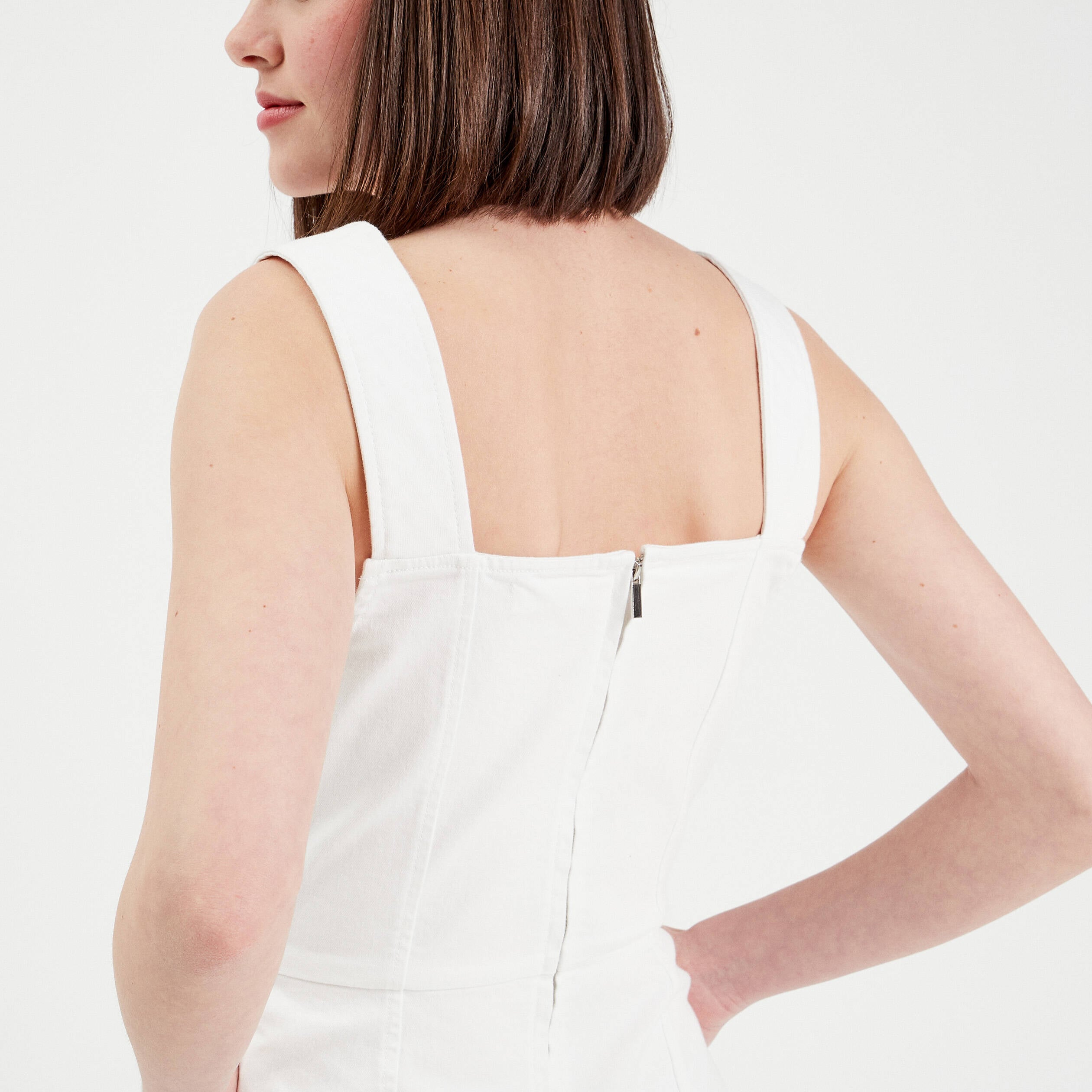Robe ajust&eacute;e col la&ccedil;age jean ecru femme
