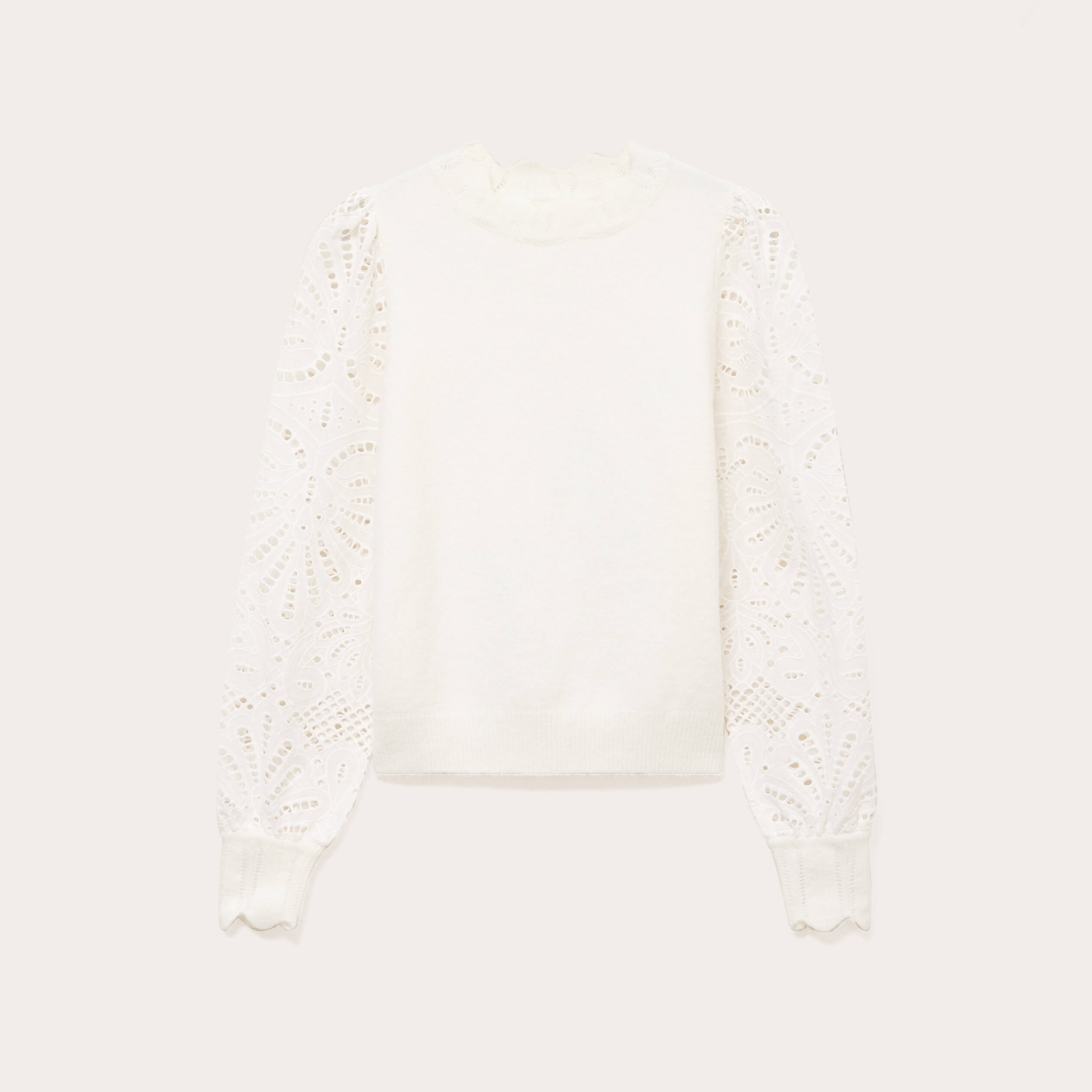 Pull manches ajour&eacute;es ecru femme