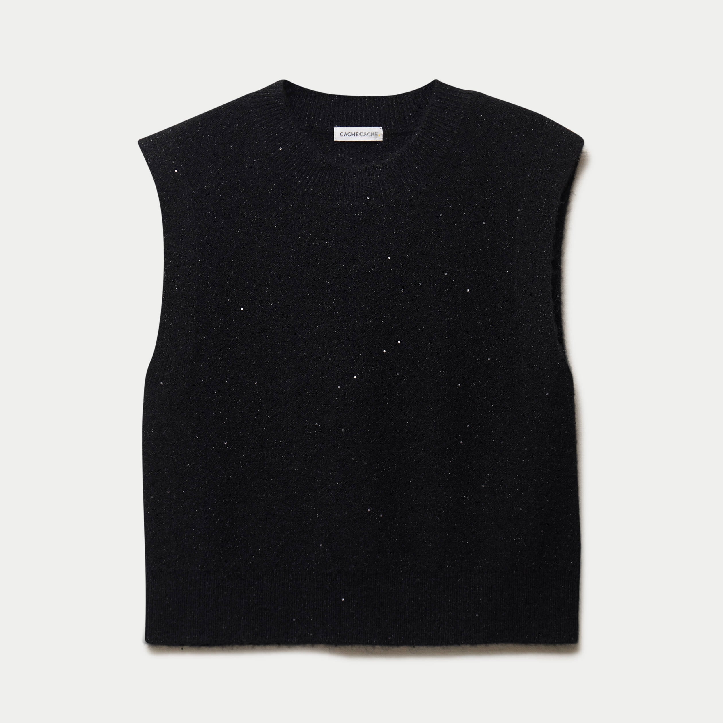 D&eacute;bardeur col rond avec sequin noir femme
