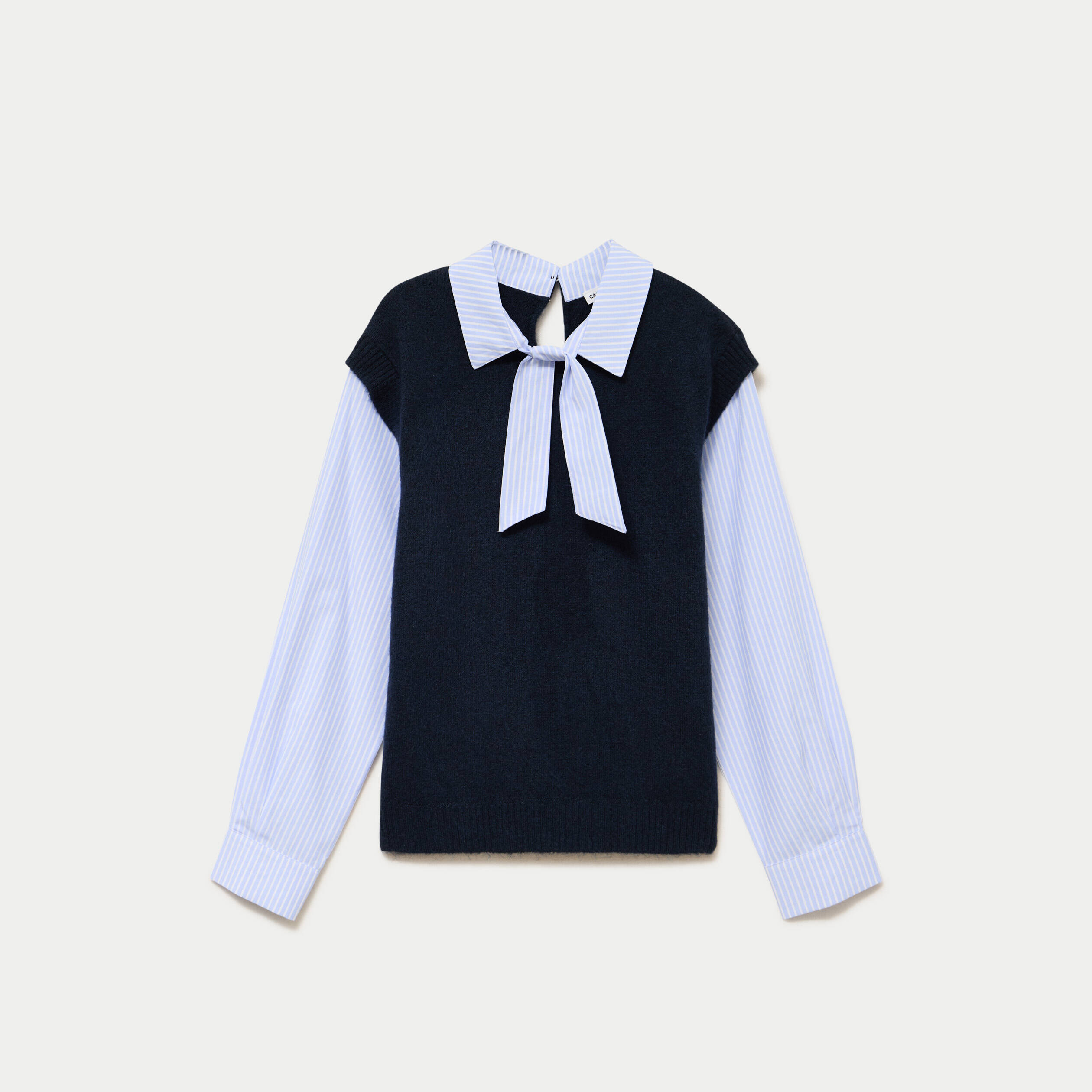 Pull fin 2-en-1 manches longues bleu marine femme