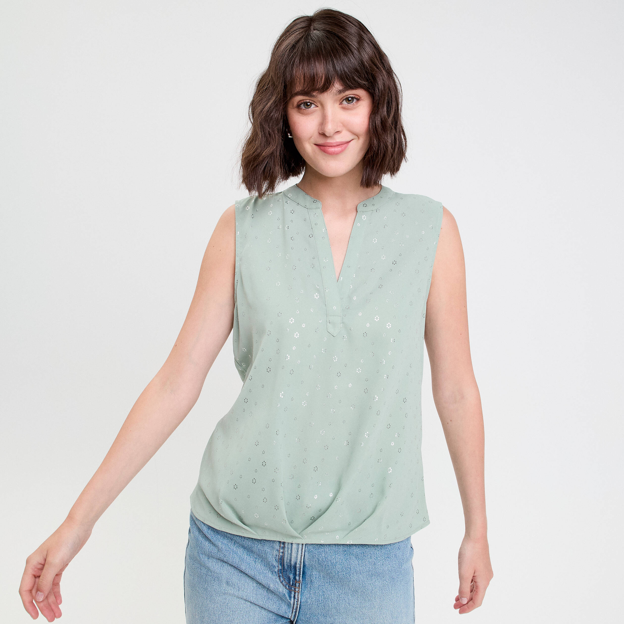 Blouse sans manches vert olive femme