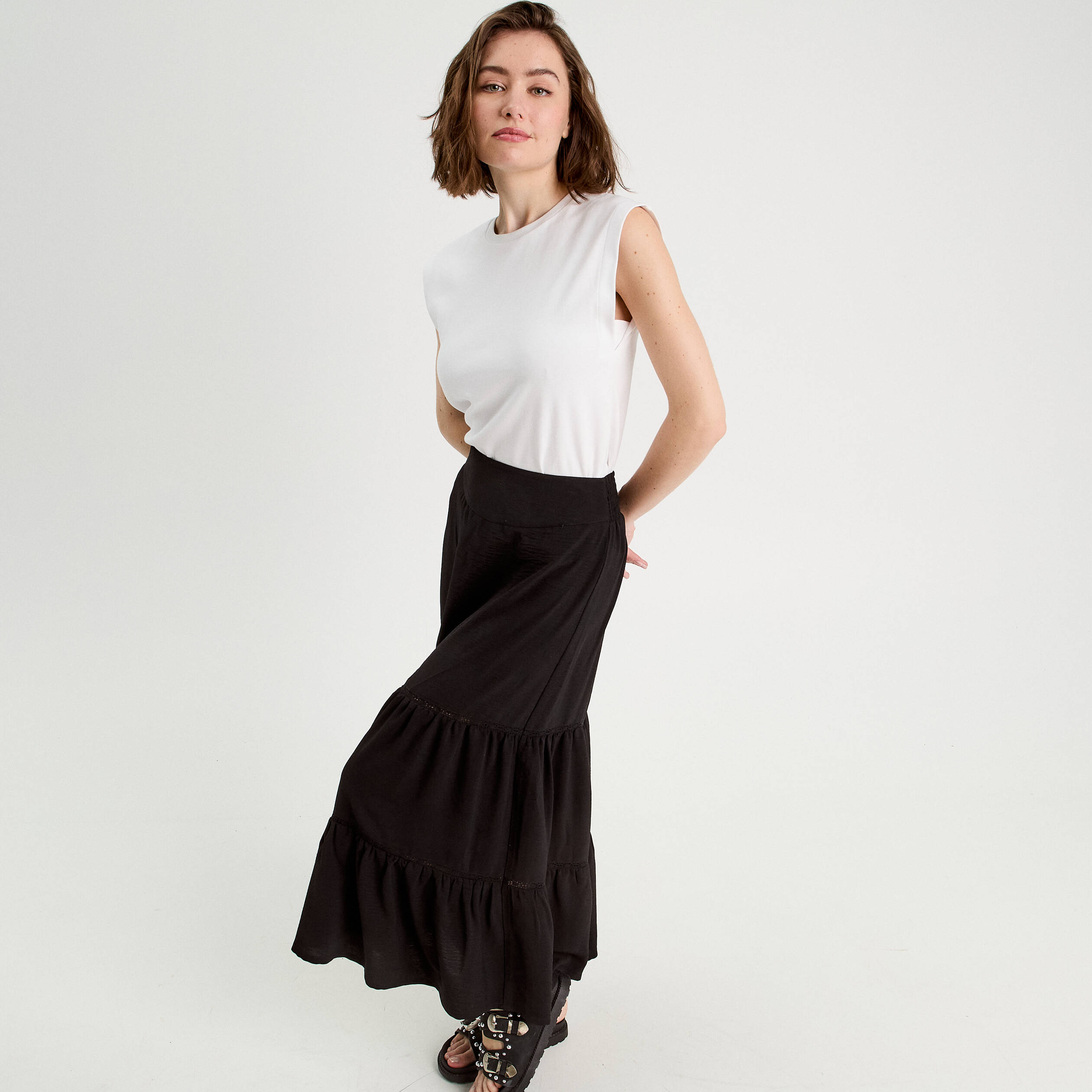 jupe longue evasee noir femme Jupe longue évasée noir femme