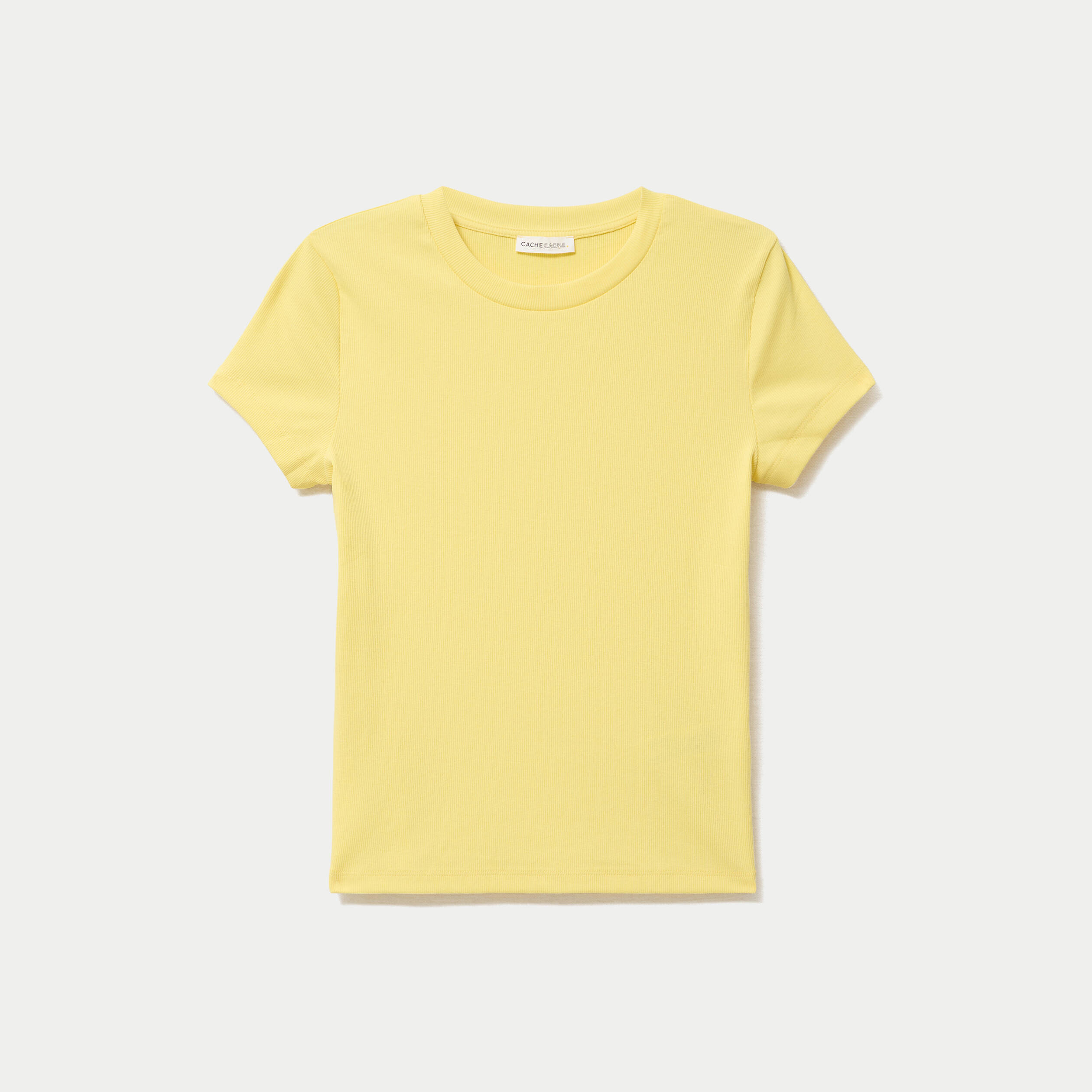 T-shirt c&ocirc;tel&eacute; ajust&eacute; manches courtes jaune pastel femme