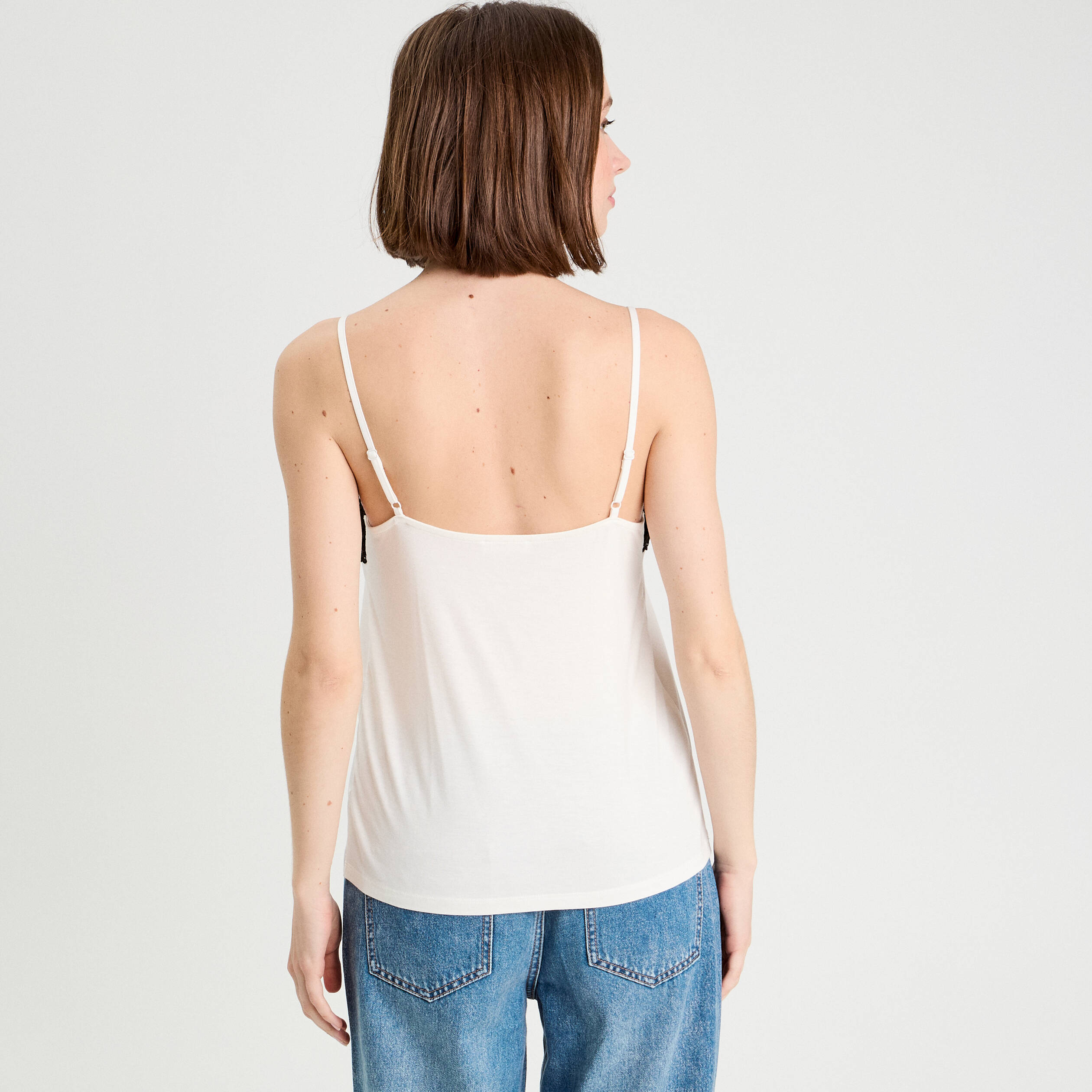 debardeur bretelles fines ecru femme Débardeur bretelles fines ecru femme
