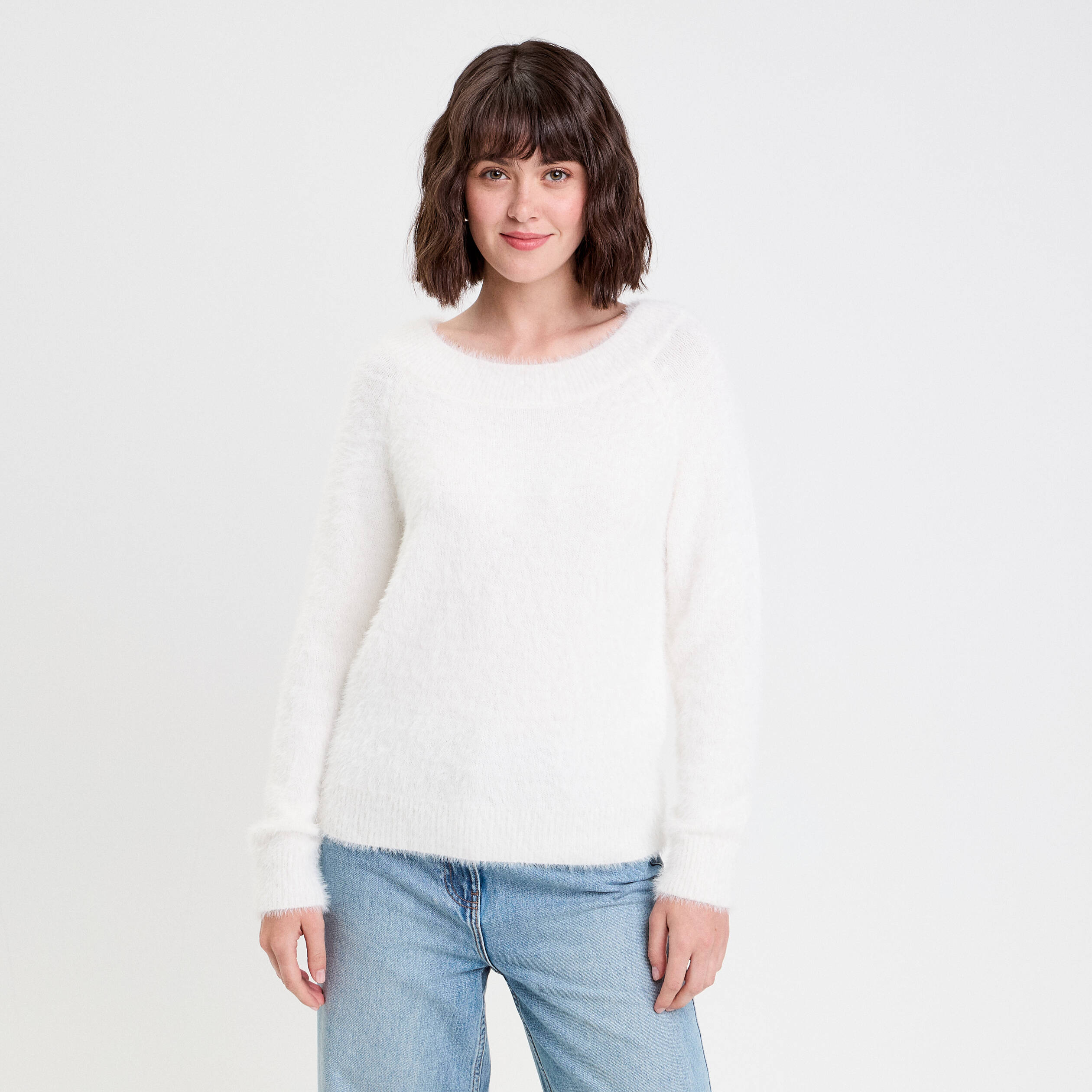 Pull manches longues ecru femme