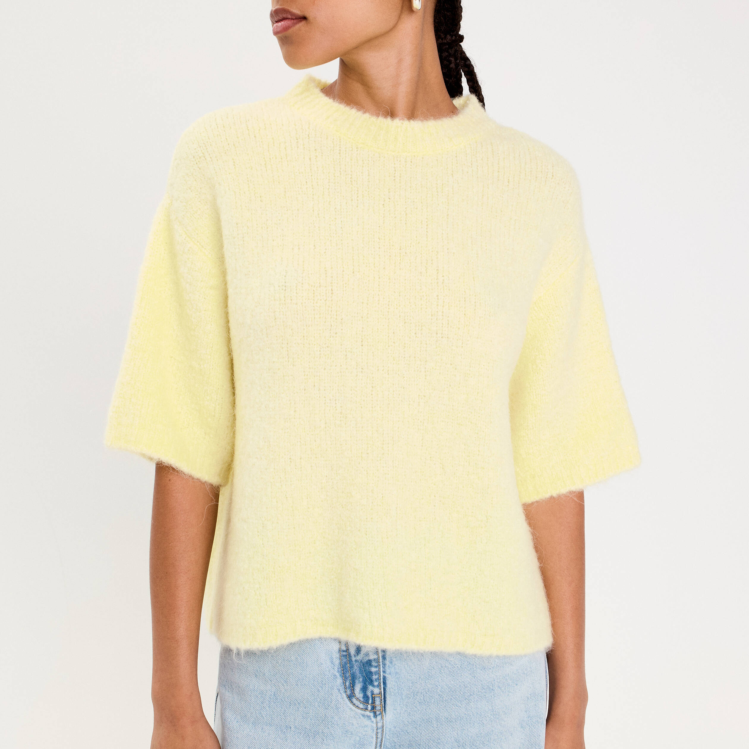 Pull manches courtes jaune clair femme