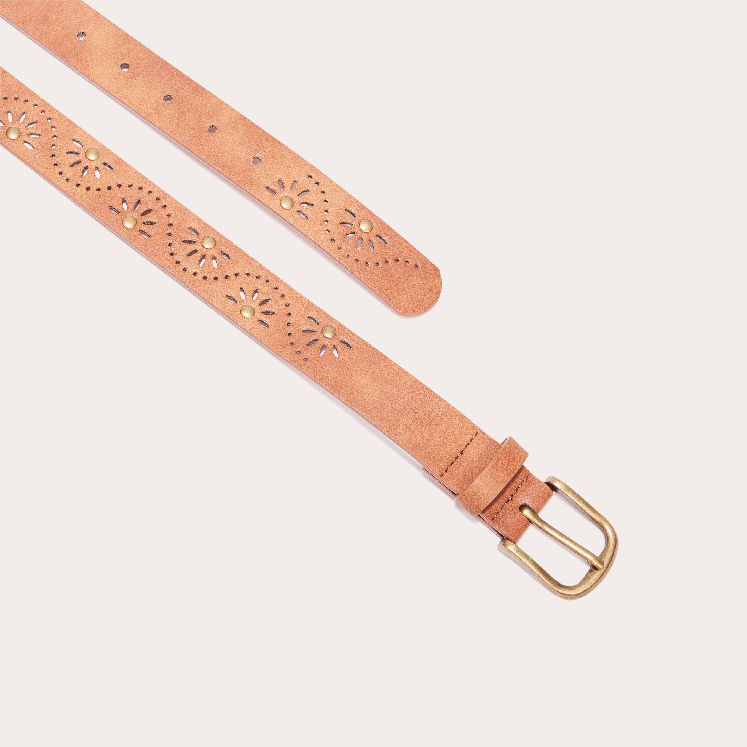 ceinture perforee et cloutee camel femme Ceinture perforée et cloutée camel femme