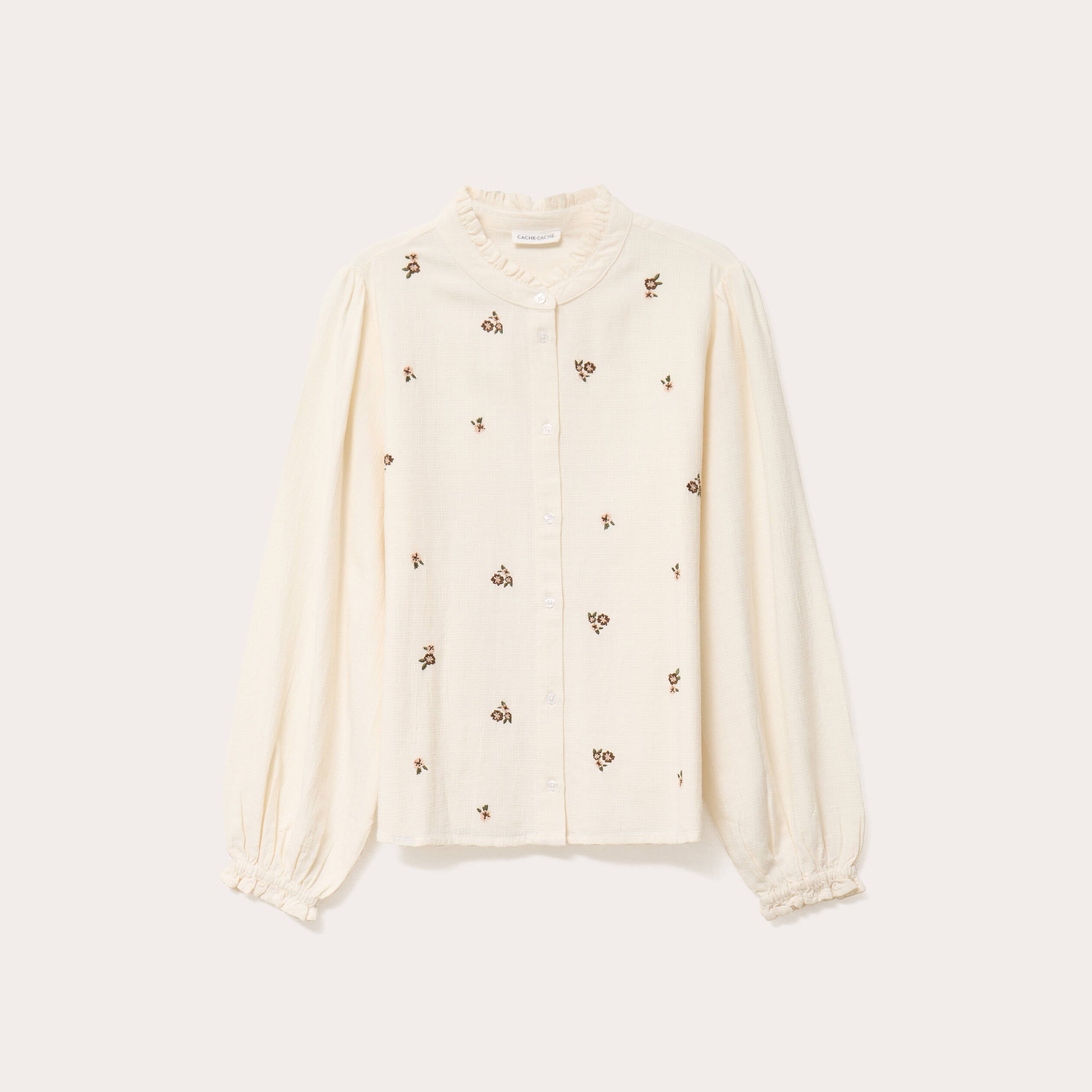 Blouse droite courte col v broderie ivoire femme