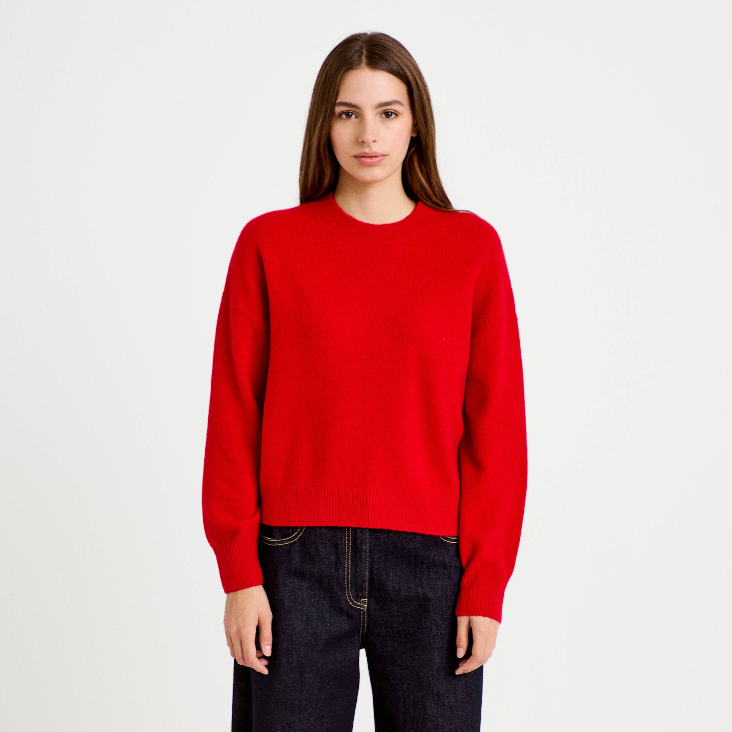 Pull col rond rouge femme
