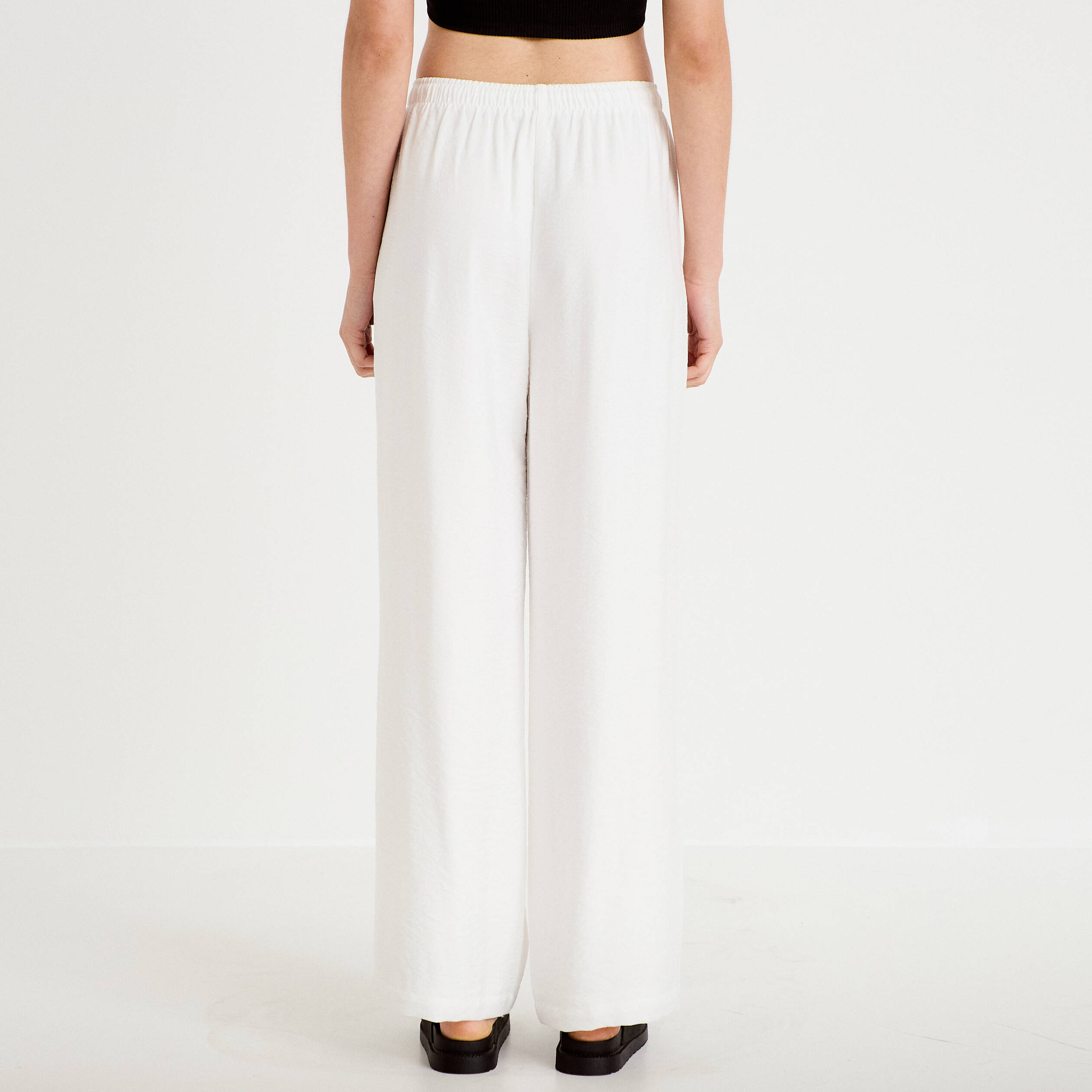 Pantalon large taille standard ecru femme
