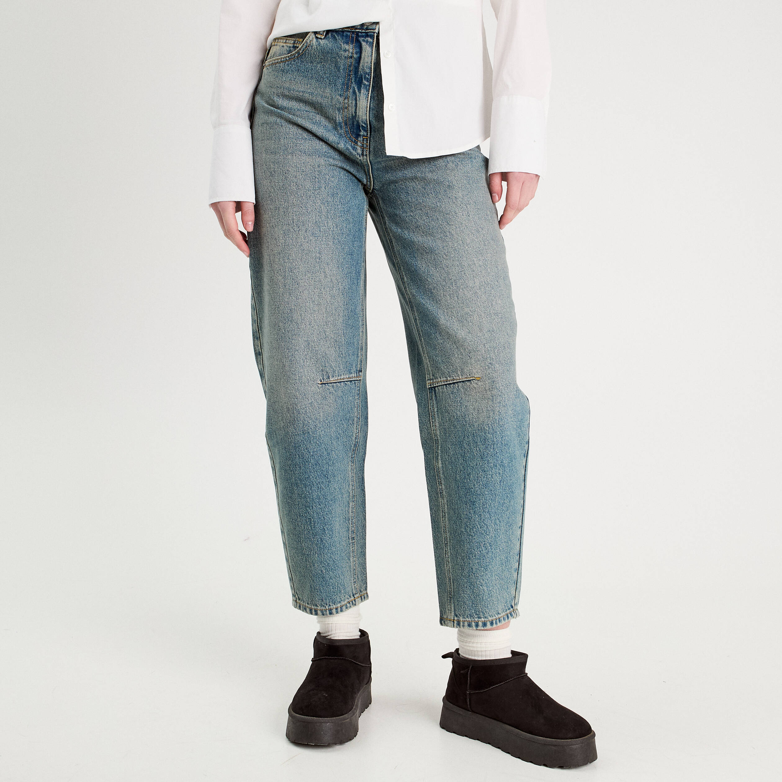 Jeans balloon denim double stone femme
