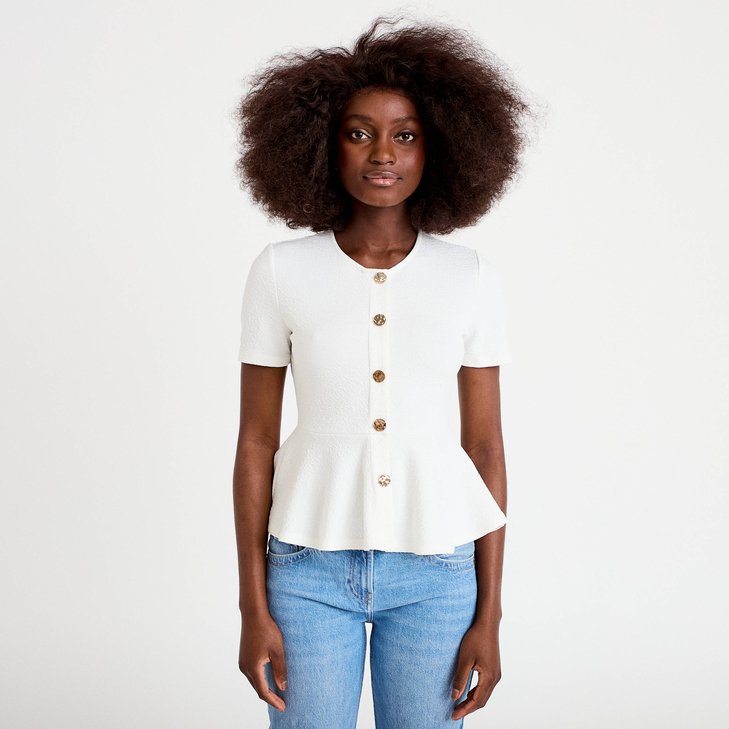 Top cintr&eacute; p&eacute;plum ecru femme