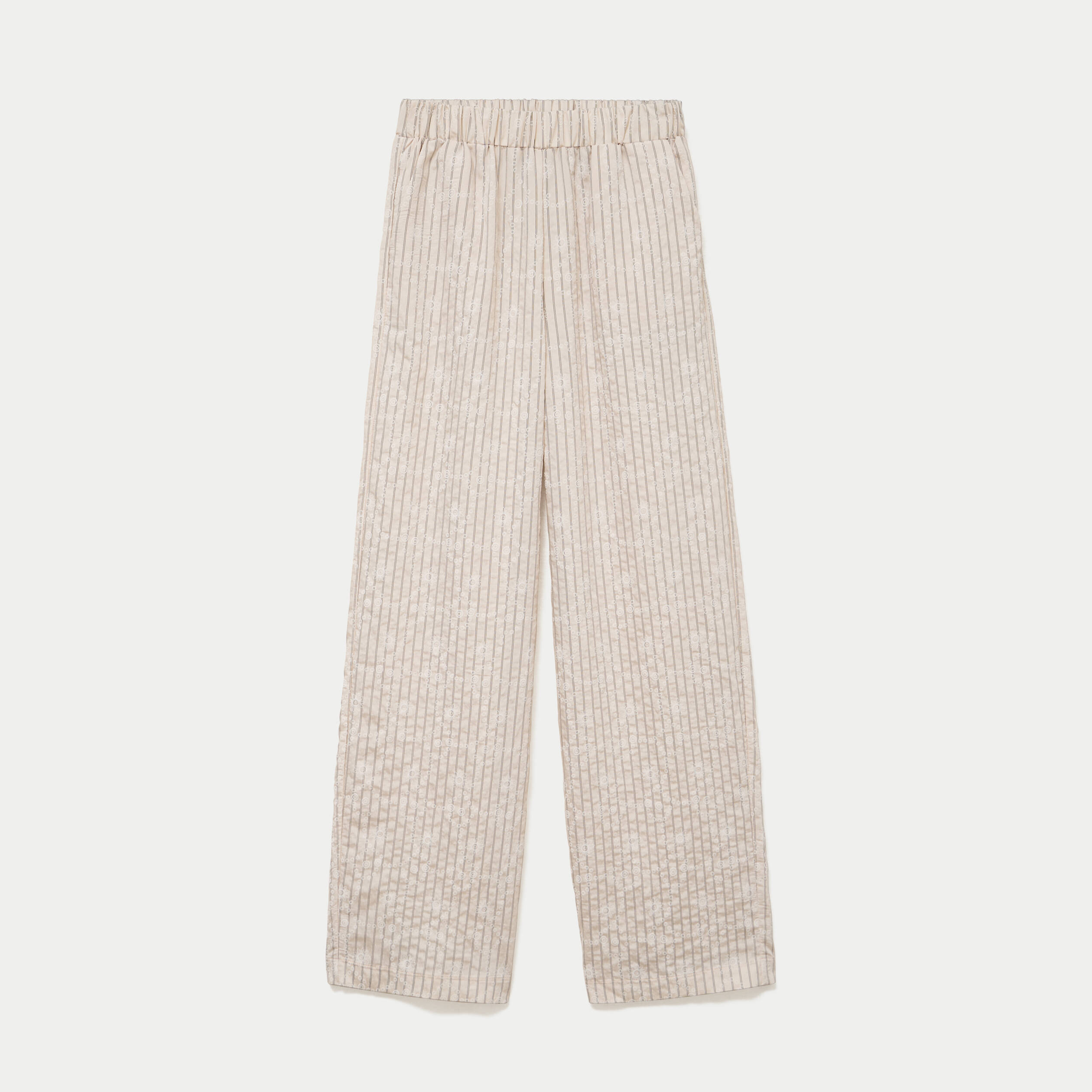 Pantalon large taille haute creme femme