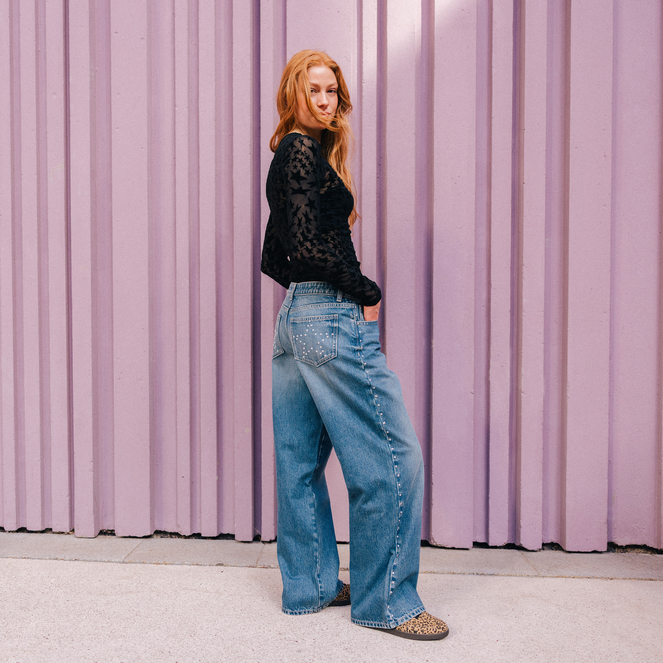 Jean wide leg taille basse denim double stone femme