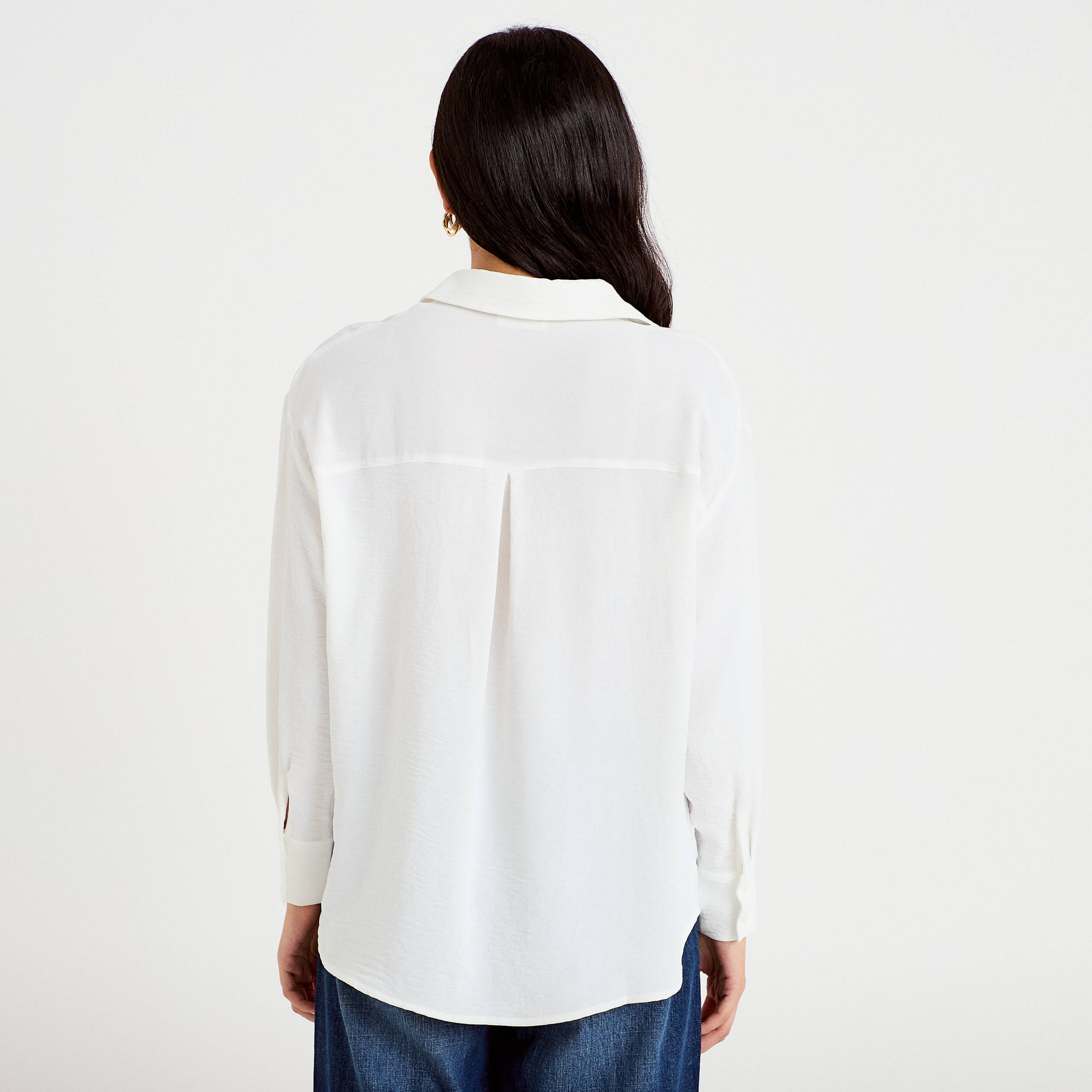 Chemise ample pliss&eacute;e manches longues ecru femme