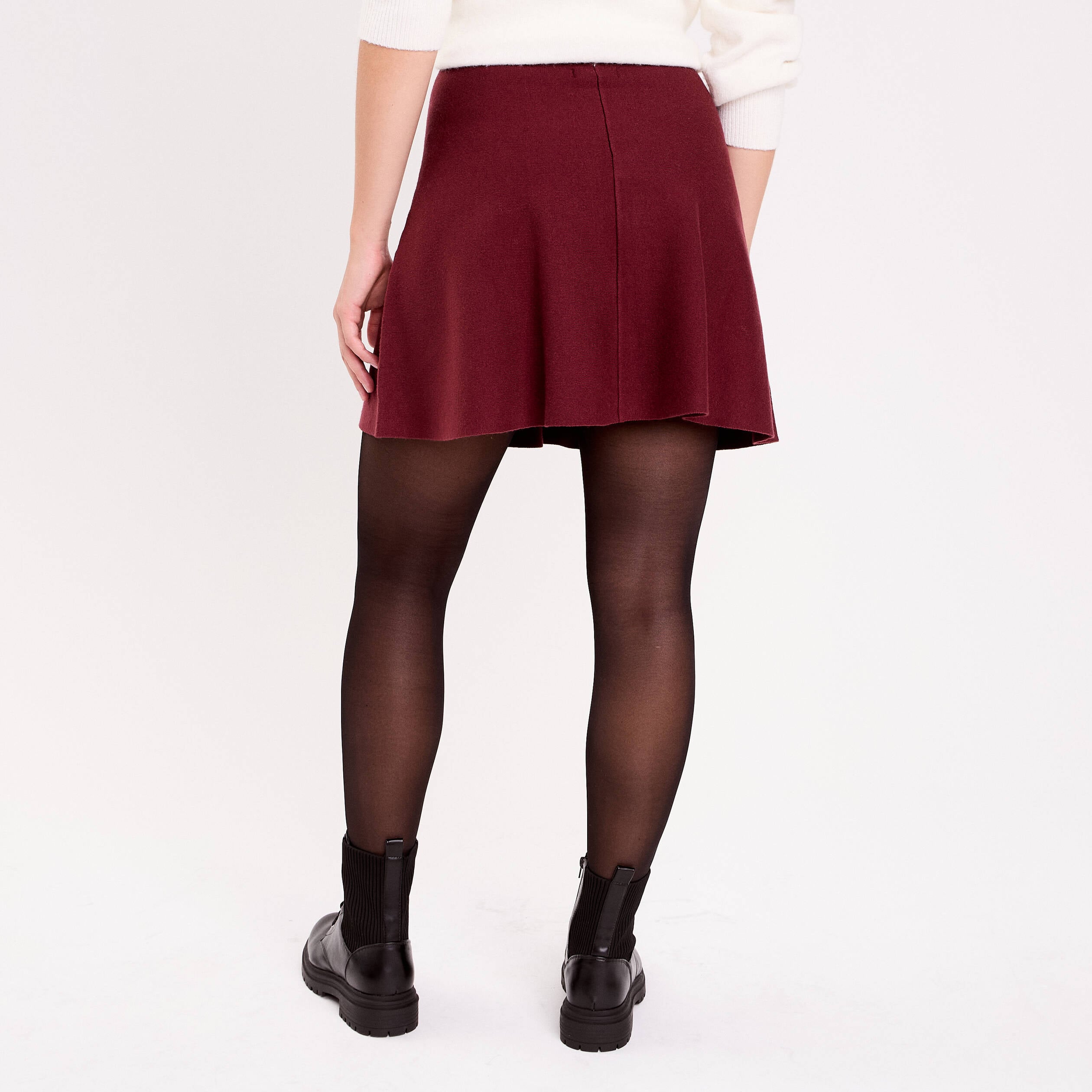 Jupe &eacute;vas&eacute;e en maille bordeaux femme