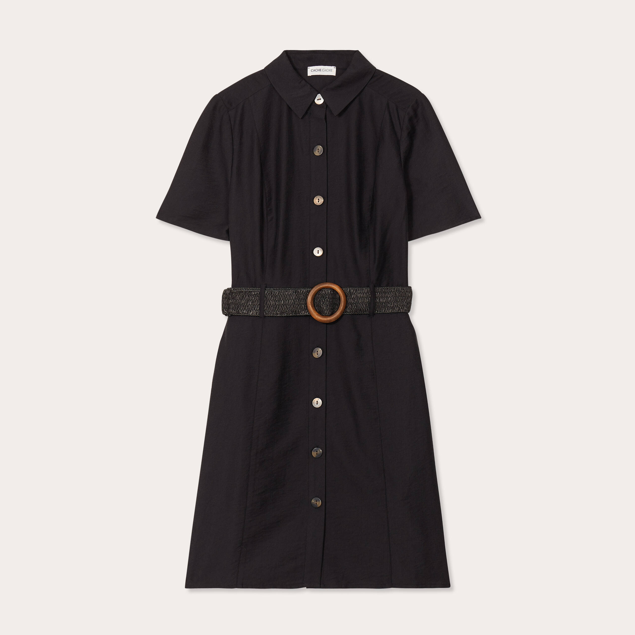 Robe trap&egrave;ze ceintur&eacute;e noir femme