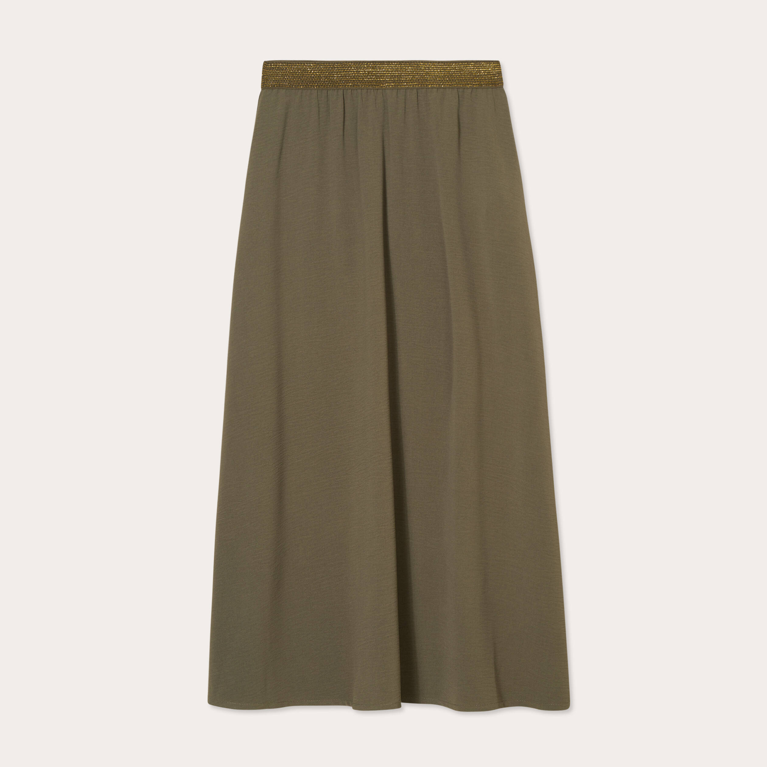 Jupe longue &eacute;vas&eacute;e fluide vert kaki femme