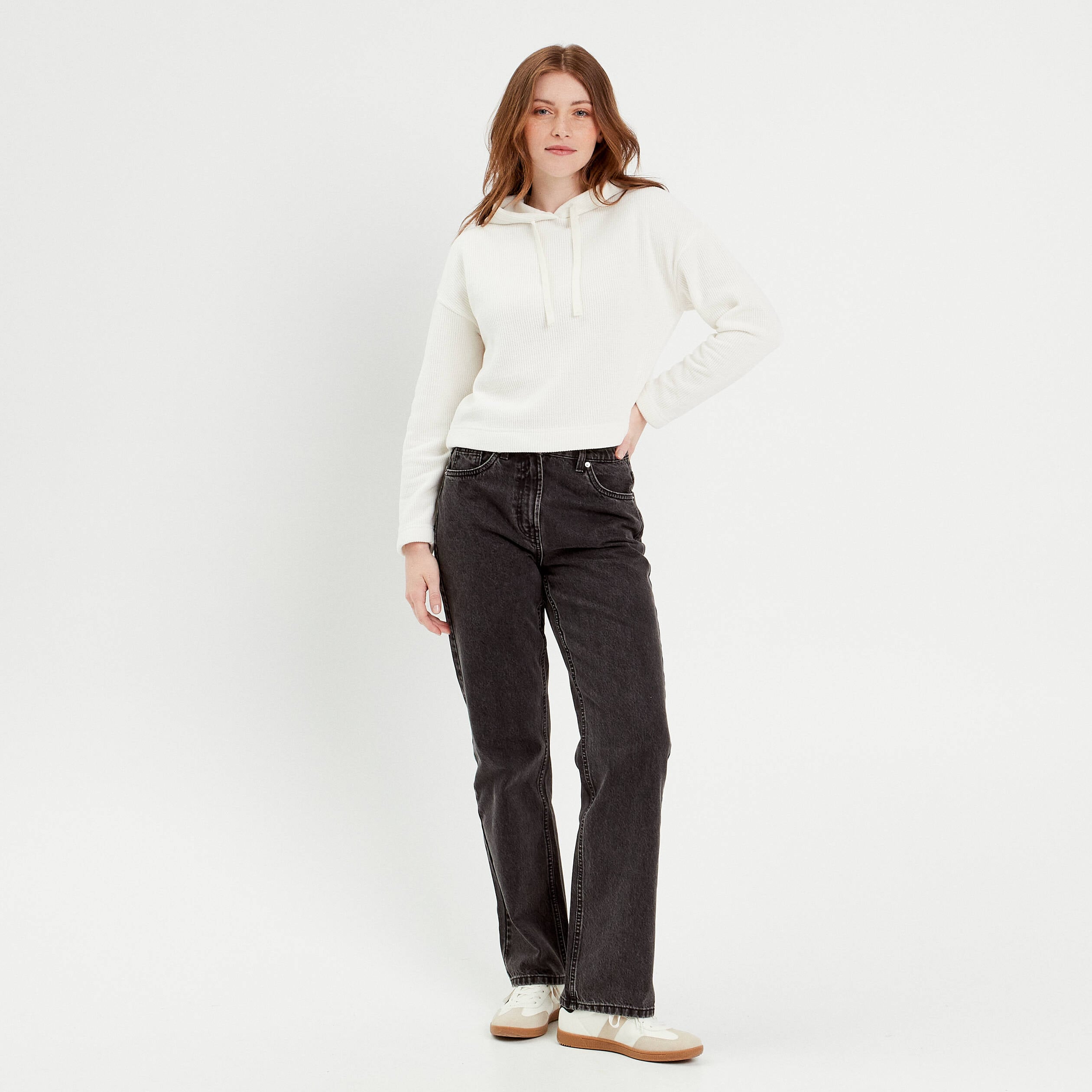 Sweat &agrave; capuche ecru femme