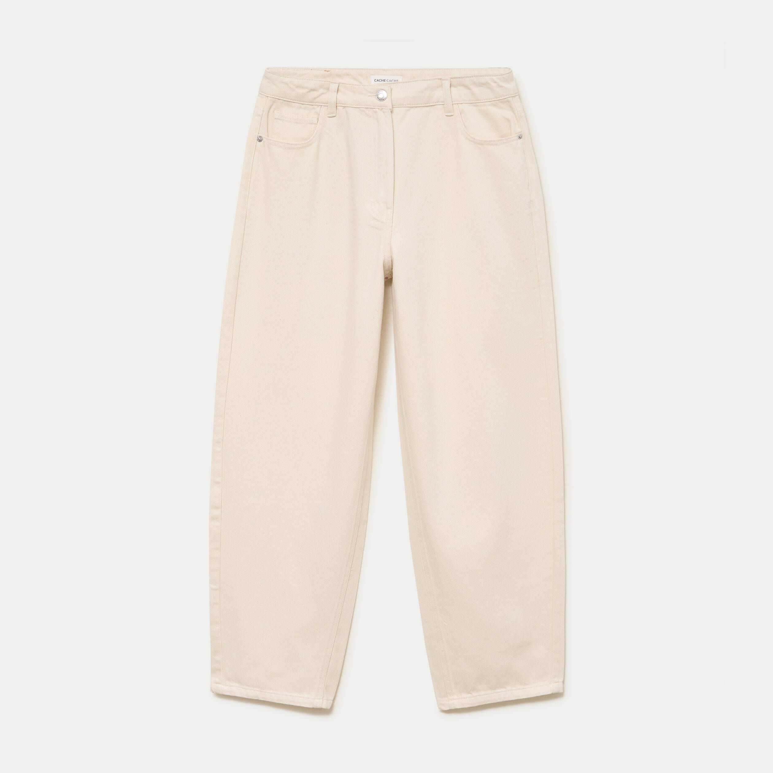 Pantalon barrel broderie taille basse ecru femme