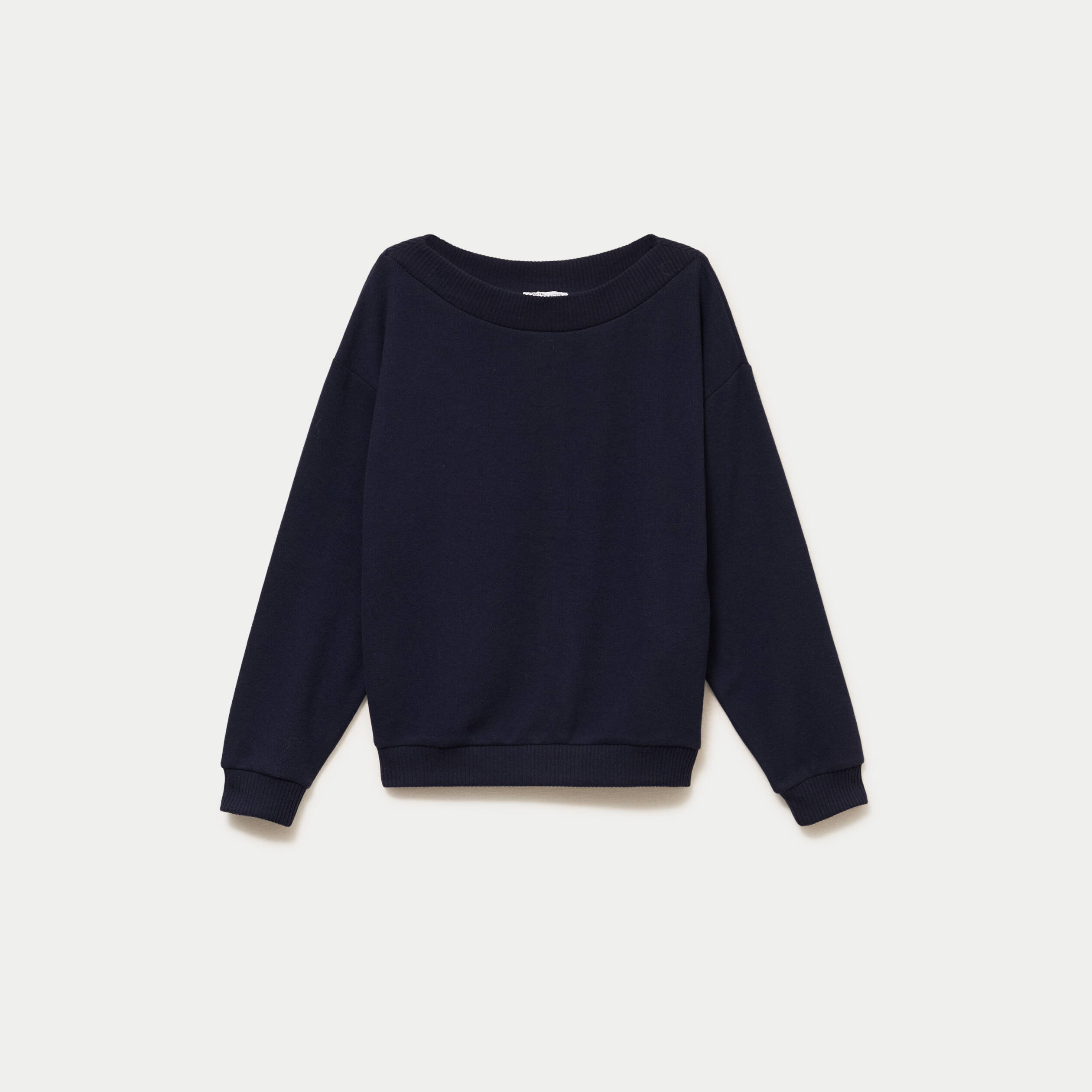 Sweat duveteux col rond manches longues bleu marine femme