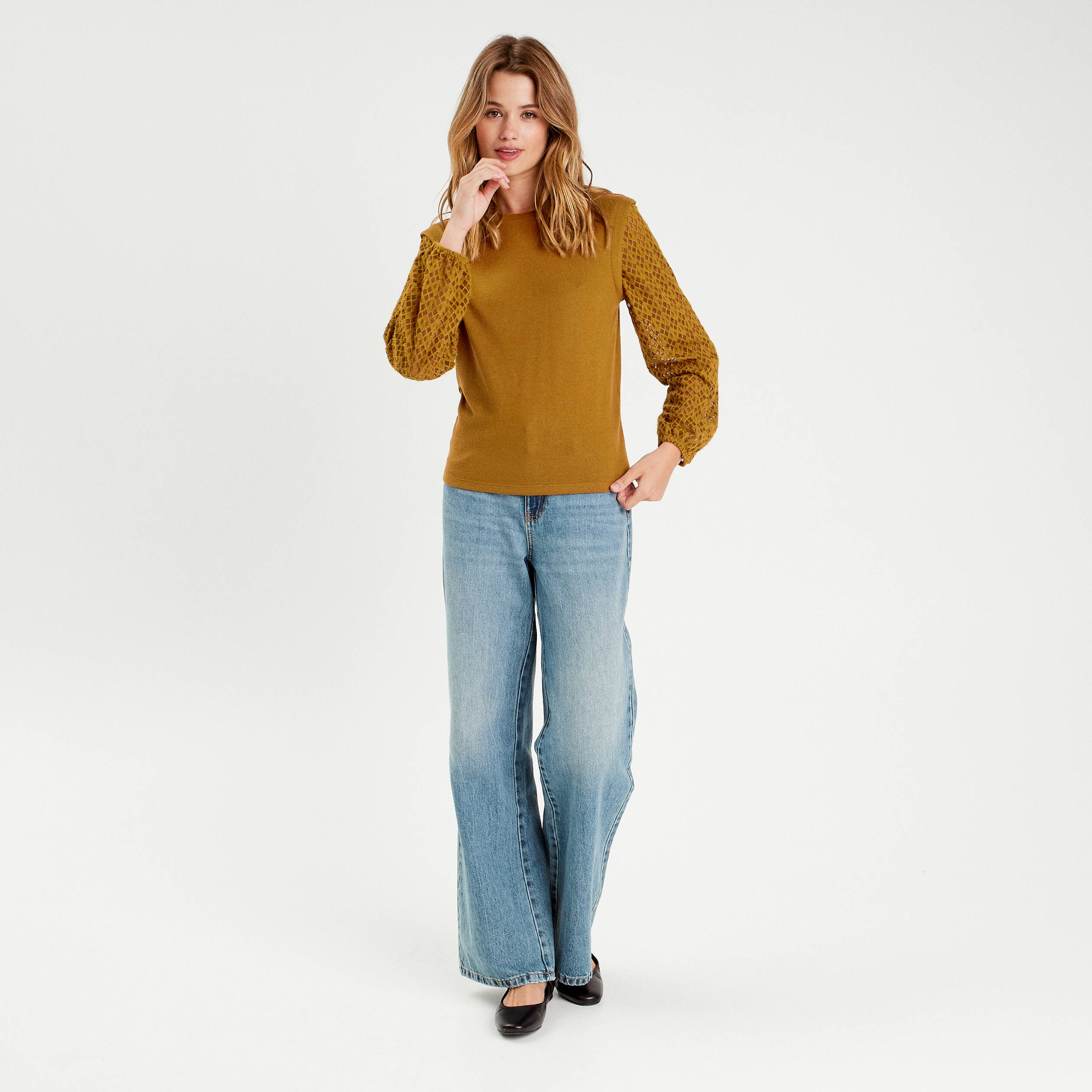 blouse manches ajourees vert olive femme Blouse manches ajourées vert olive femme