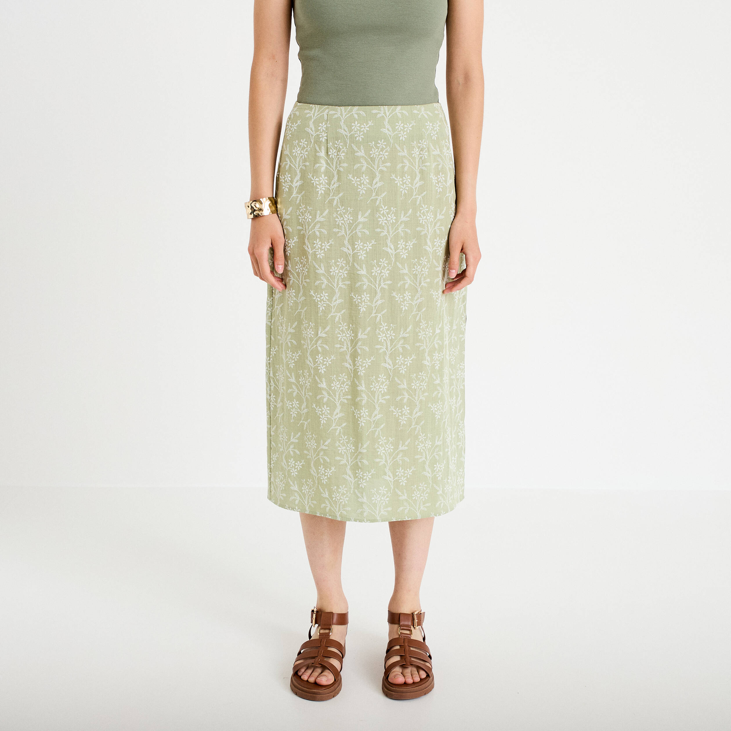 Jupe &eacute;vas&eacute;e longueur 3/4 vert femme