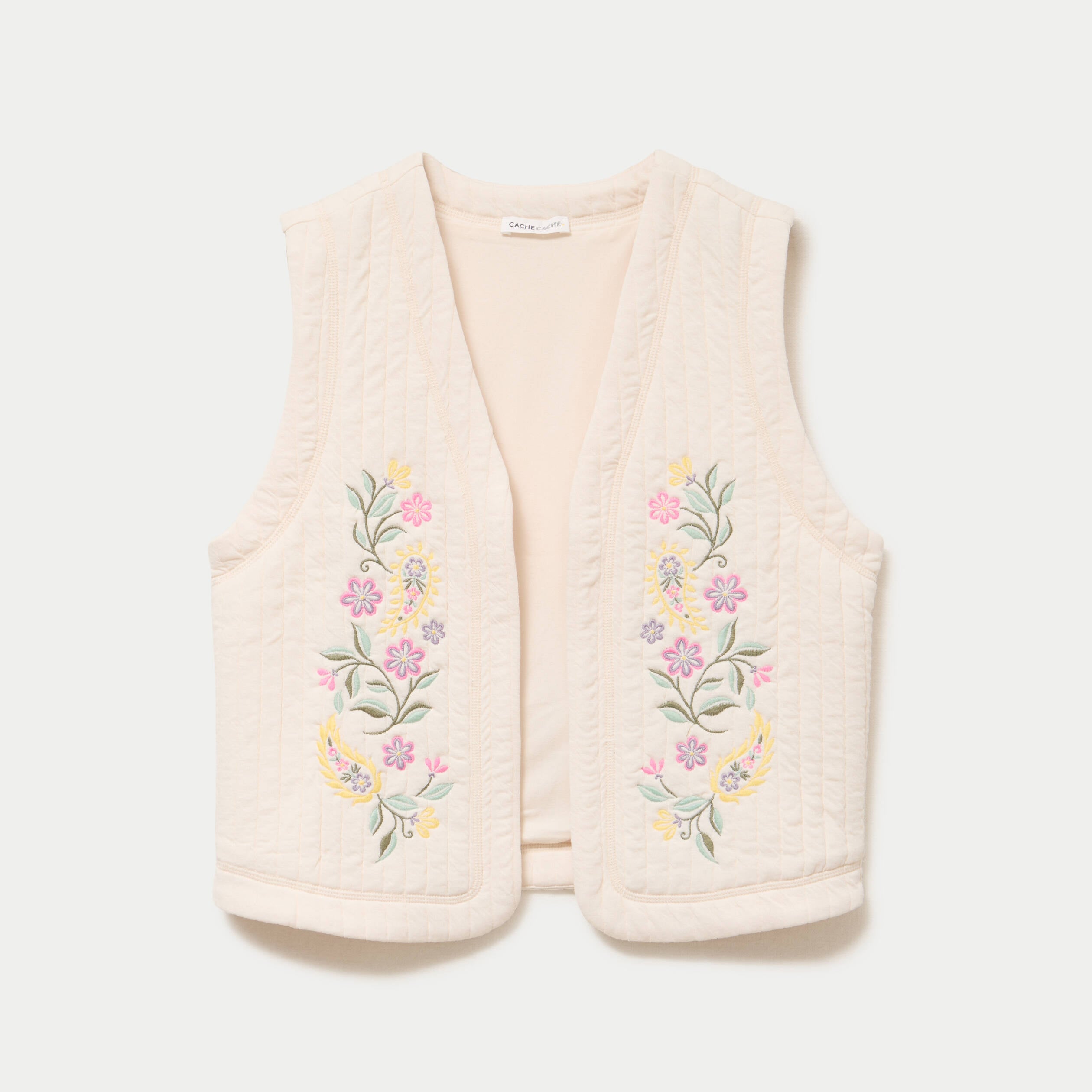 Gilet droit sans manches col rond ecru femme