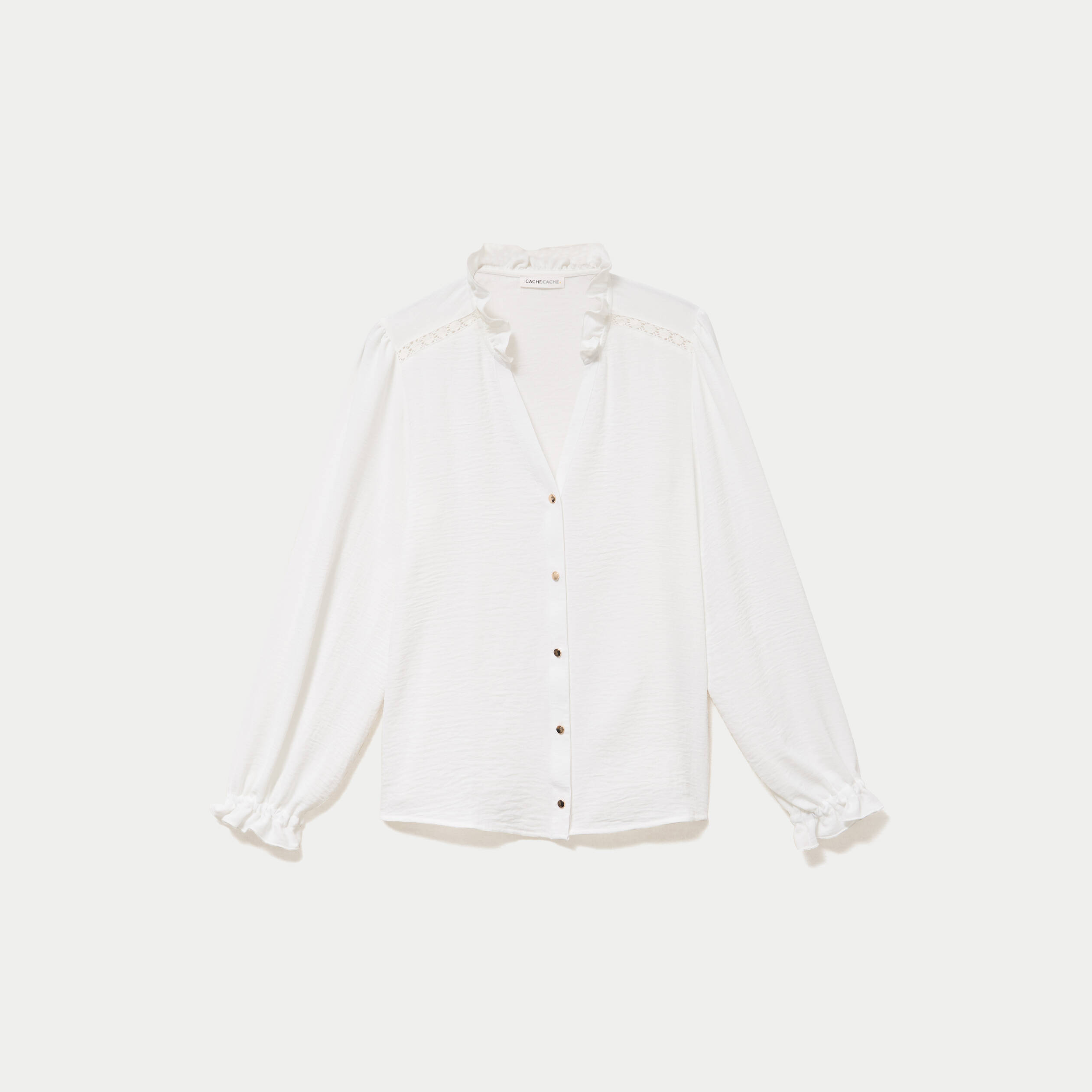 Blouse droite col v manches longues ecru femme