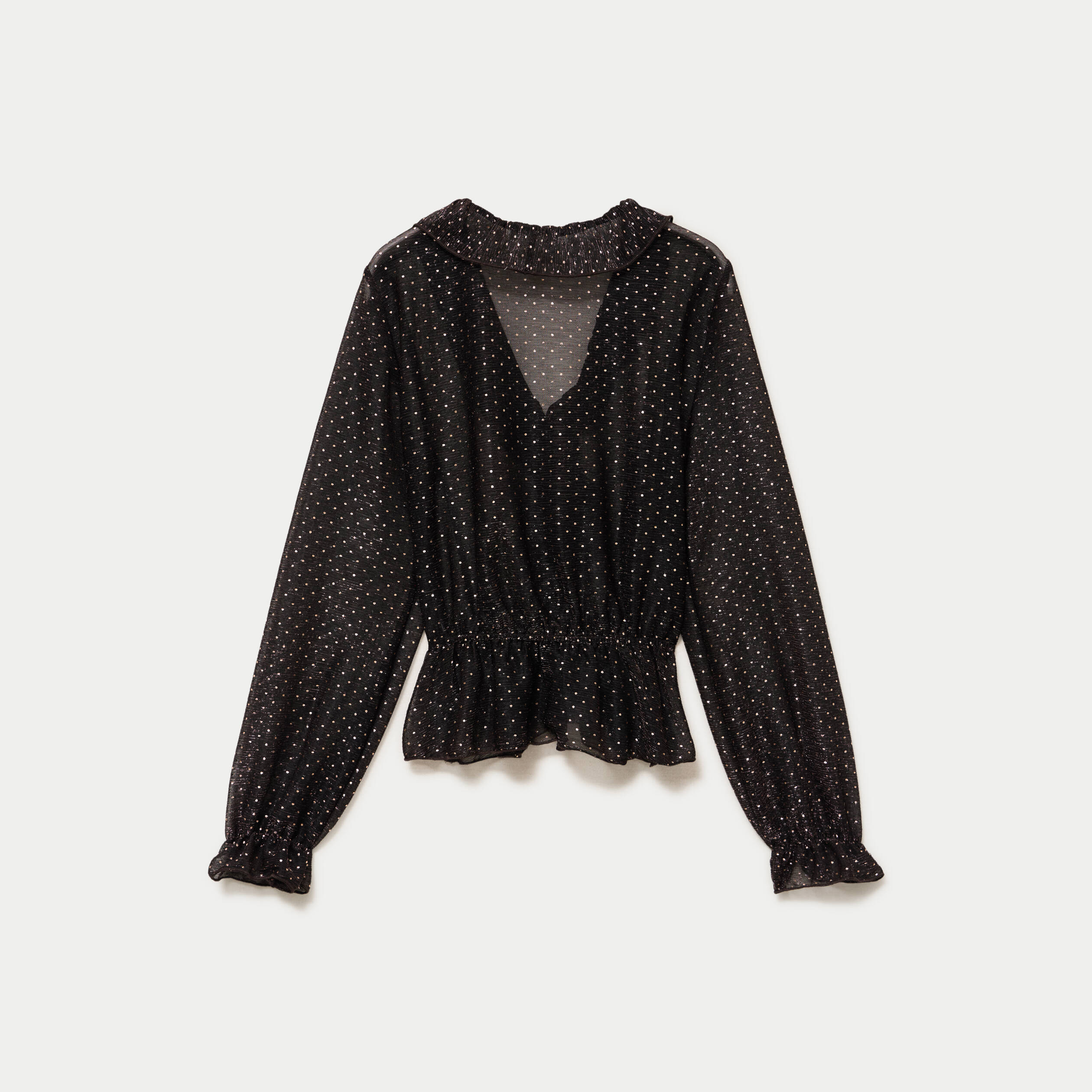 Blouse d&eacute;collet&eacute; manches longues marron fonc&eacute; femme