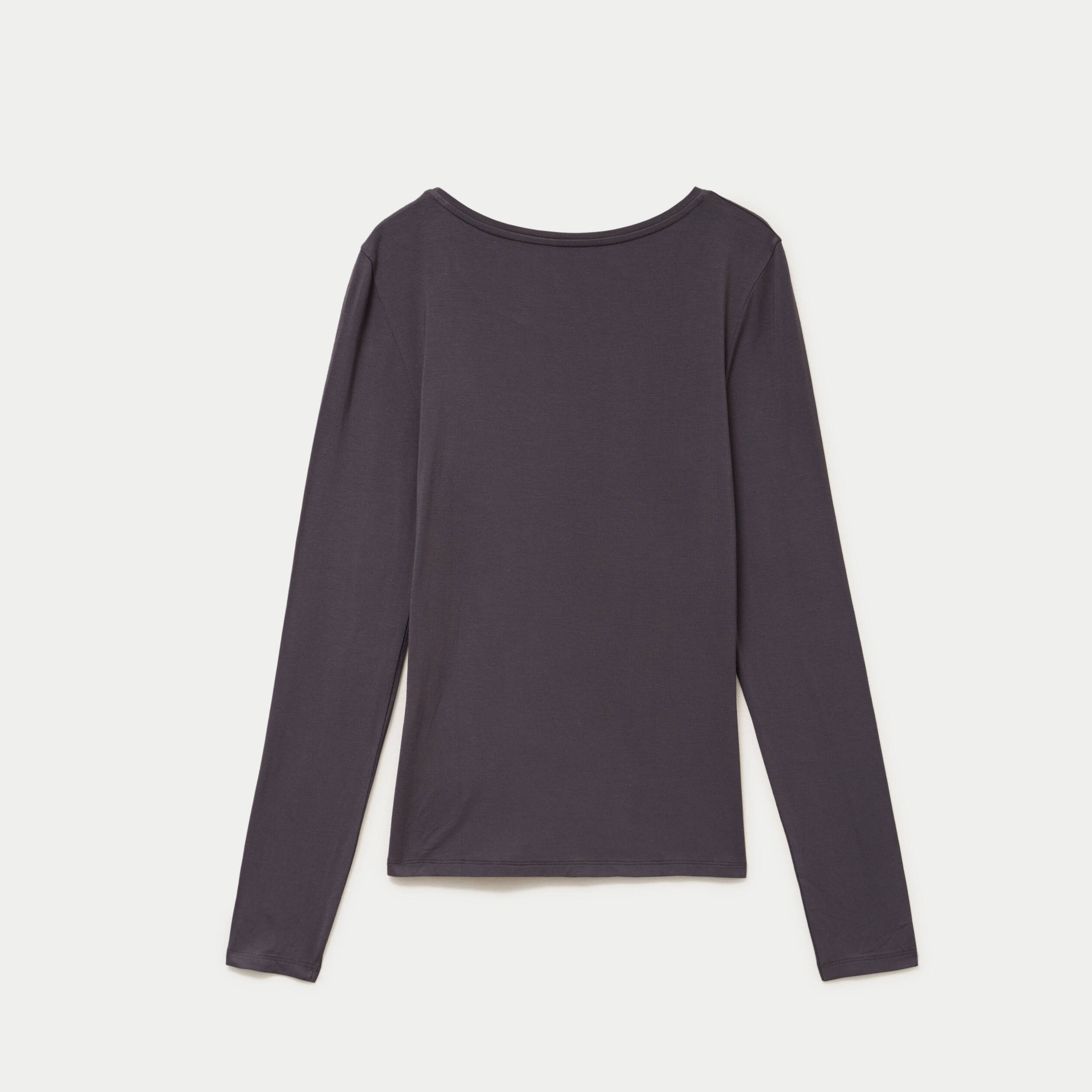 T-shirt uni &agrave; manches longues gris fonc&eacute; femme