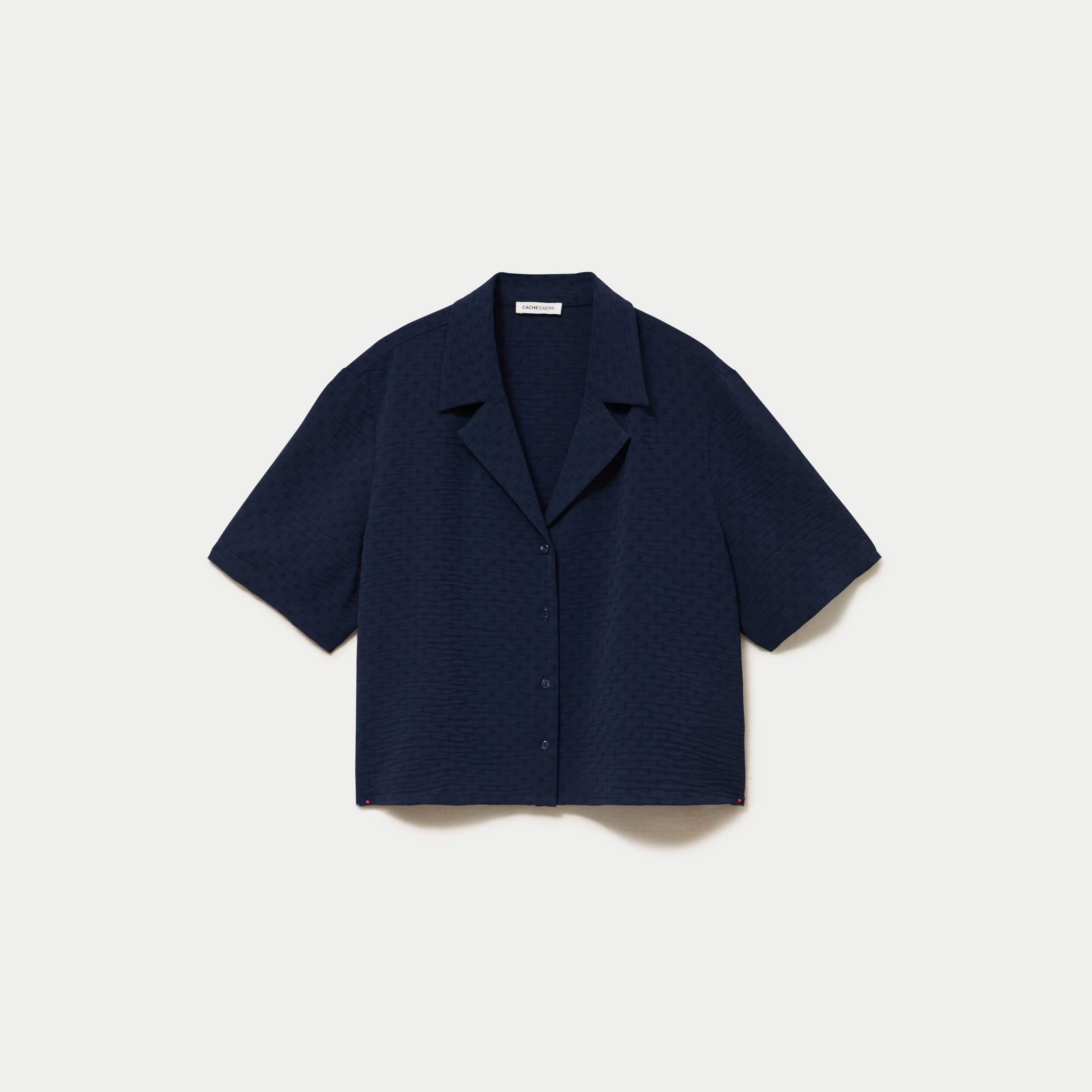 Chemise droite cropped col classique bleu marine femme