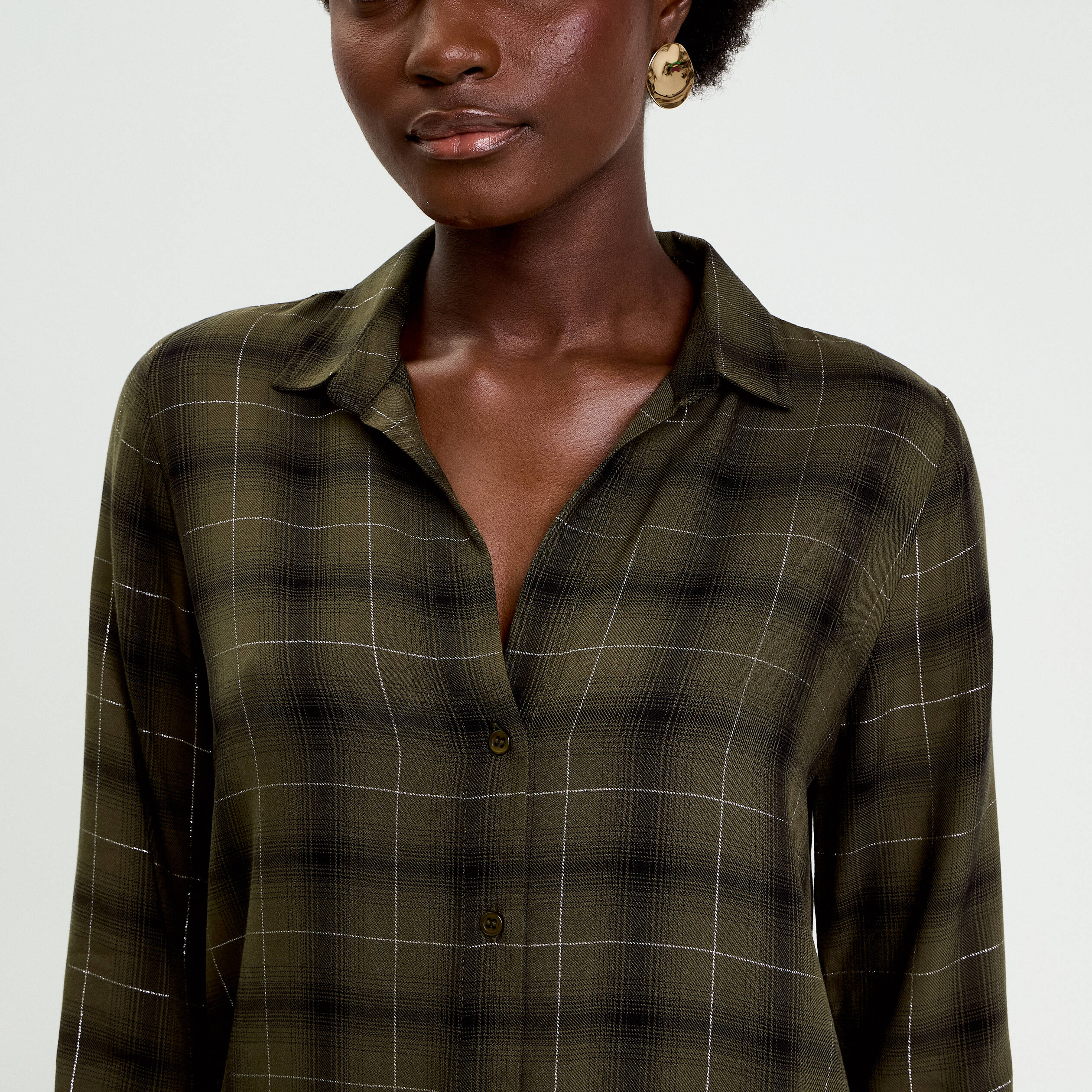 Chemise &agrave; carreaux fils m&eacute;tallis&eacute;s vert menthe femme