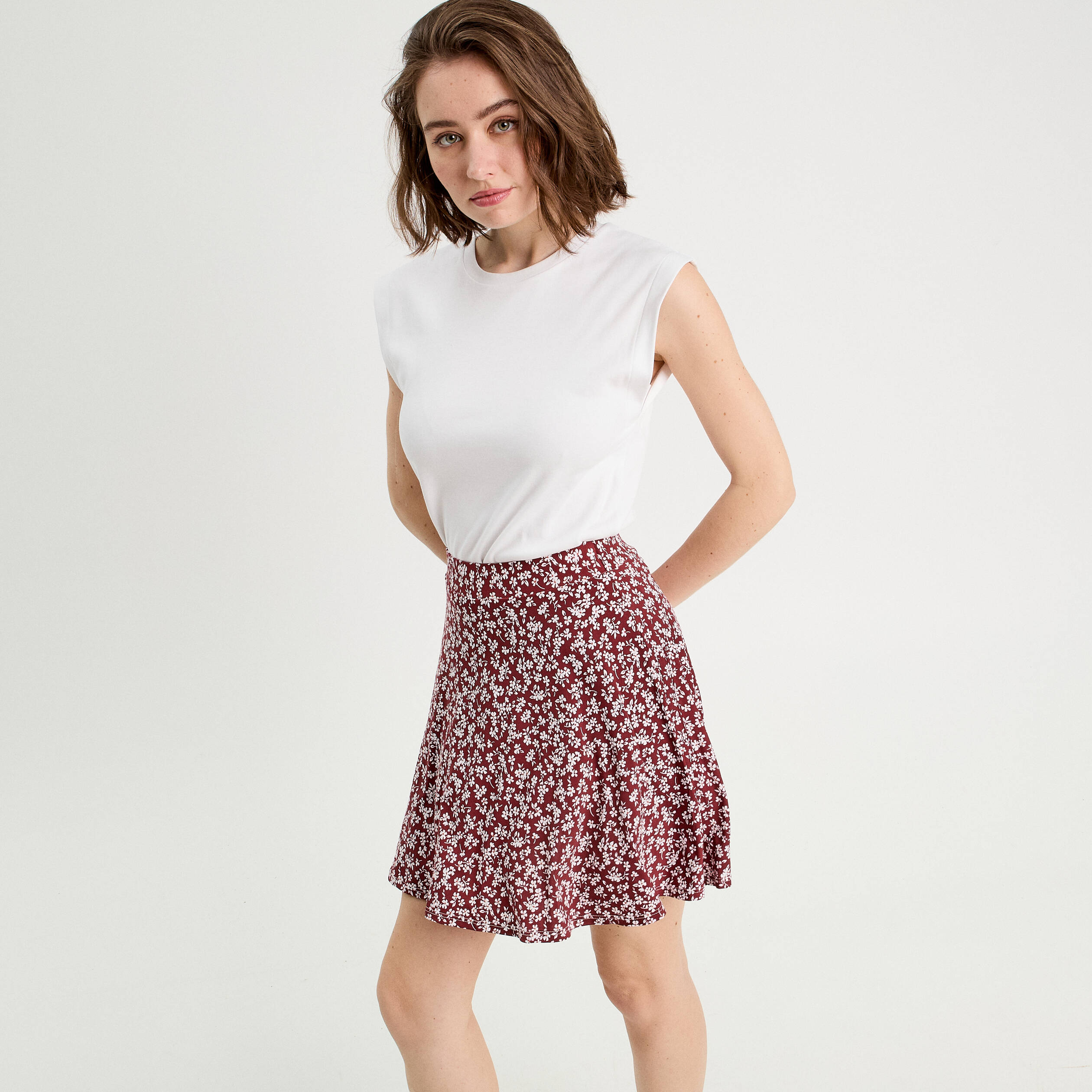 jupe short patineuse marron cognac femme Jupe-short patineuse marron cognac femme