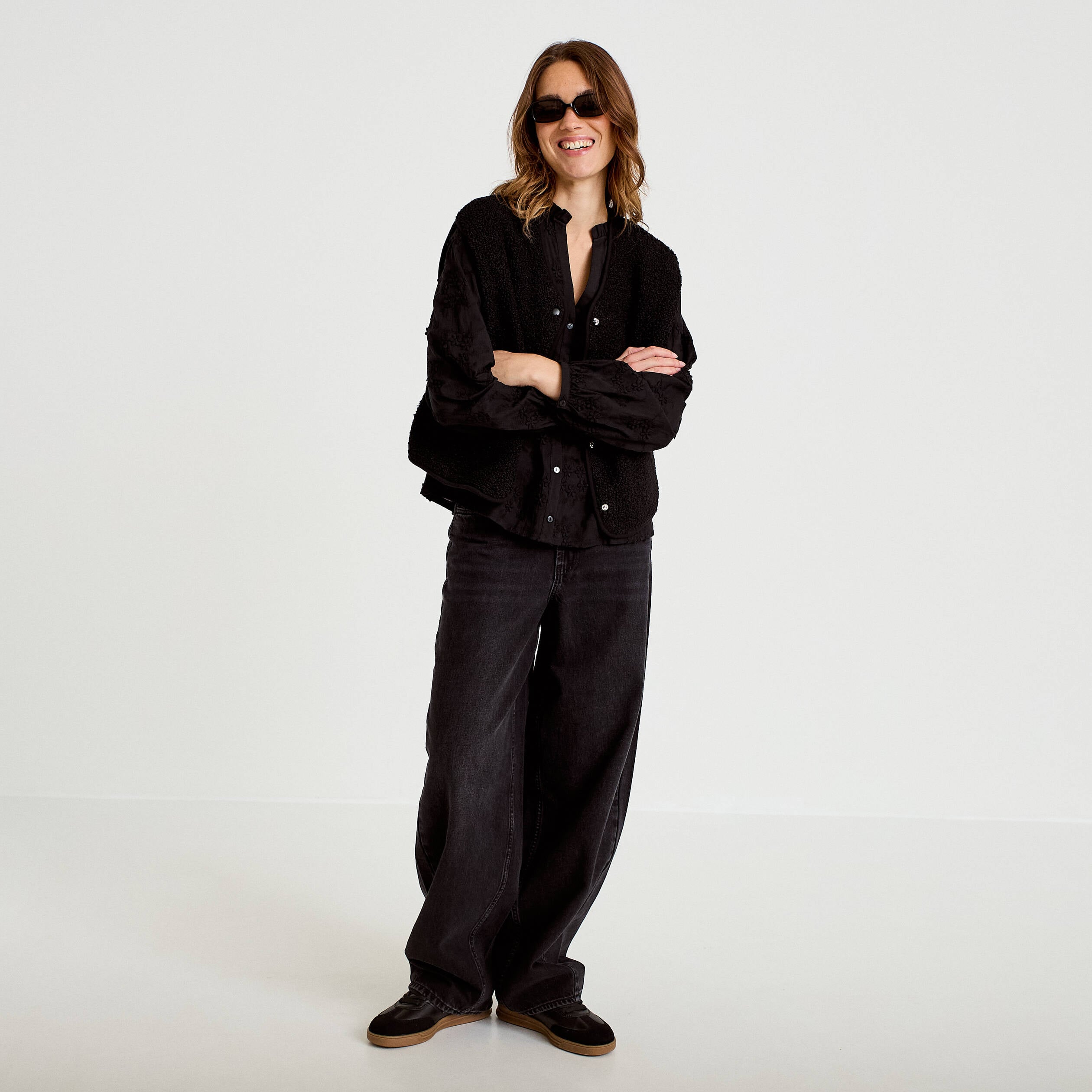 Gilet sans manches effet polaire noir femme